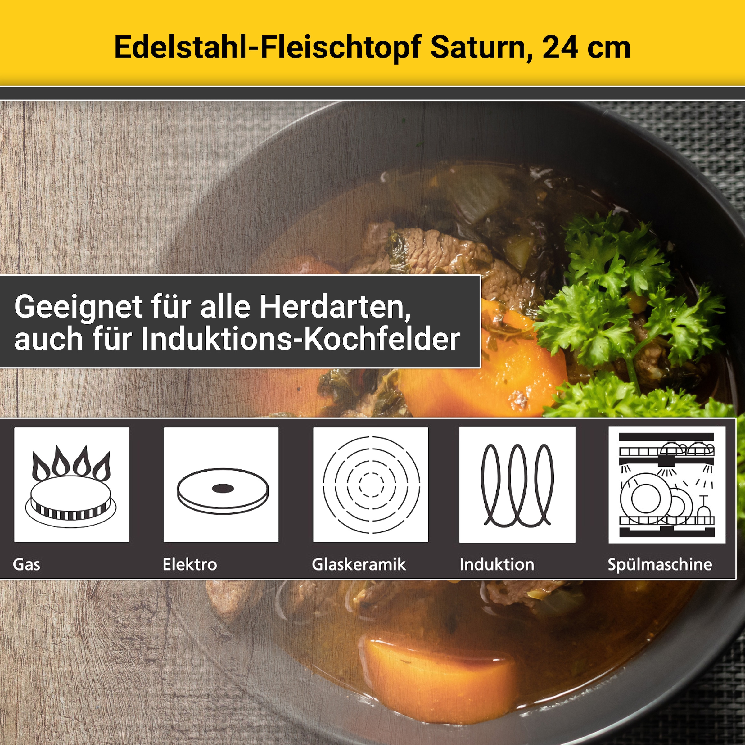 Krüger Fleischtopf »Saturn«, Edelstahl, (1 tlg.), Glasdecke für praktisches Sichtkochen