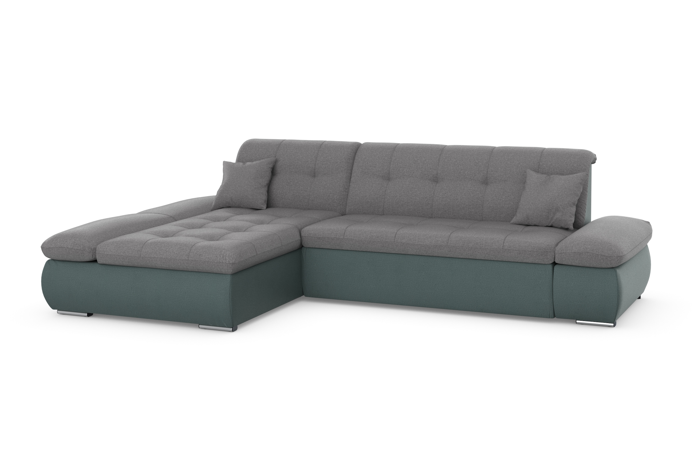 DOMO collection Ecksofa »Moric, L-Form, XXL-Sofa - Breite 300cm«, wahlweise mit Bettfunktion und Armteilverstellung, eisblau-grau