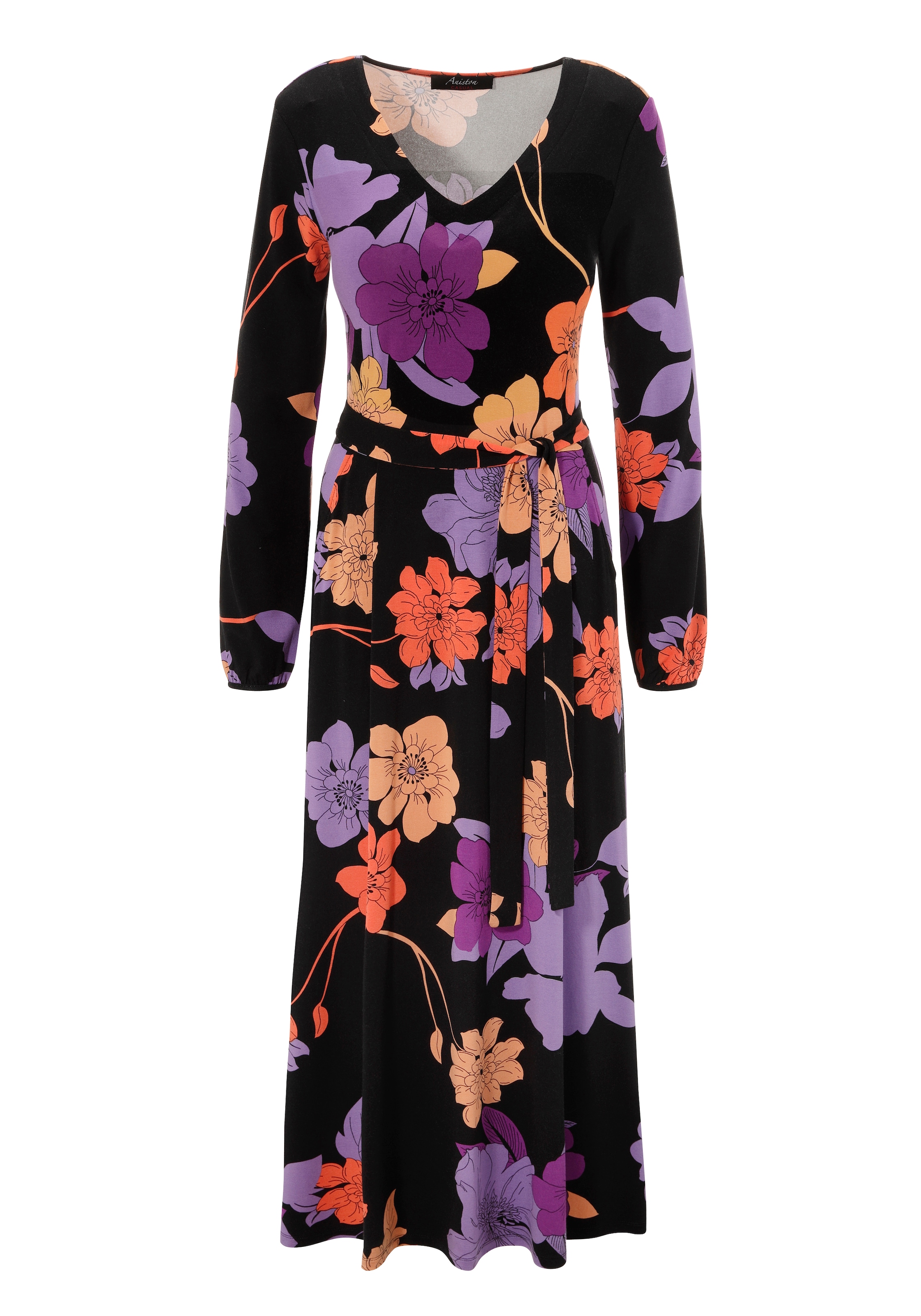 Aniston CASUAL Maxikleid, (mit abnehmbarem Bindeband), mit großflächigen, farbharmonischen Blumen bedruckt - NEUE KOLLEKTION