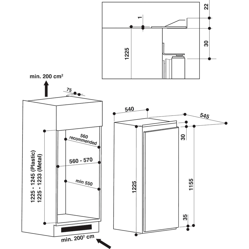 Privileg Einbaukühlschrank »PRFI 336«, PRFI 336, 122,5 cm hoch, 54 cm breit