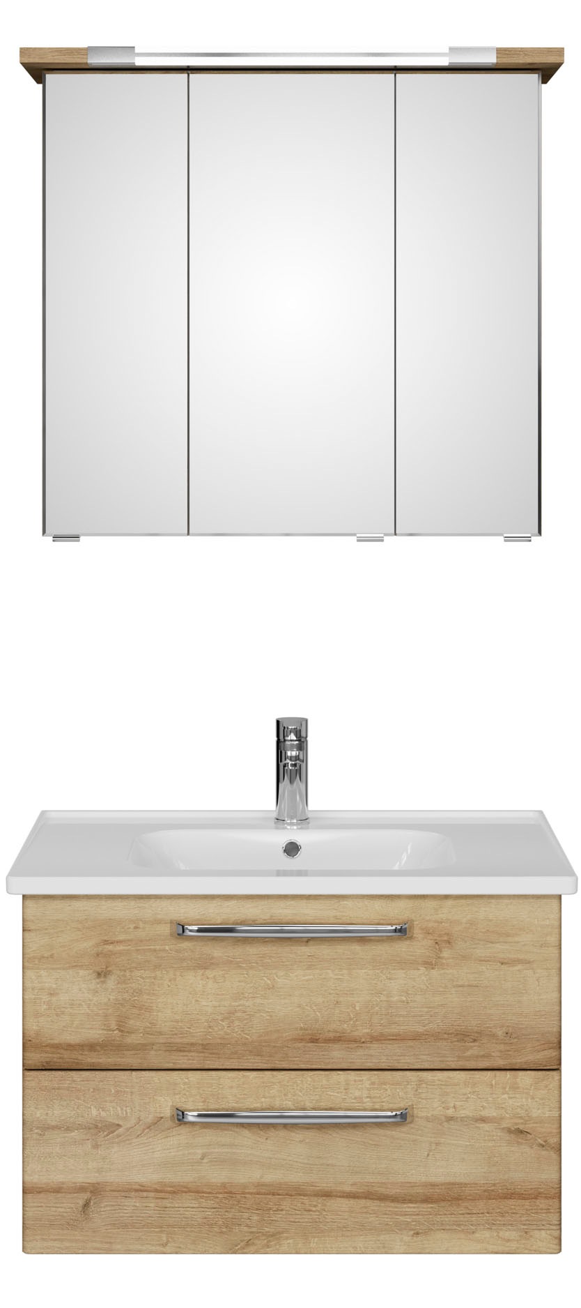 Saphir Badmöbel-Set »Trentino 2-teilig Keramik-Waschtisch, Spiegelschrank mit LED-Profil«, (3 St.), Badmöbel-Set 79cm breit, inkl. Türdämpfer, 3 Türen, 2 Auszügen