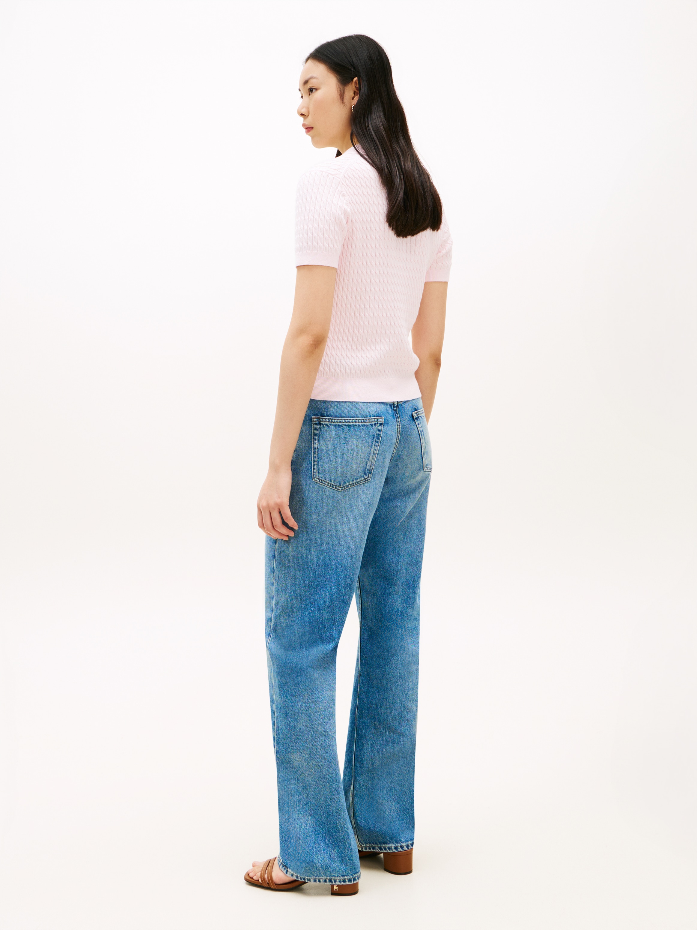 Tommy Hilfiger Poloshirt »CO CABLE POLO-NK SS SWEATER« mit Zopfmuster, Regular Fit