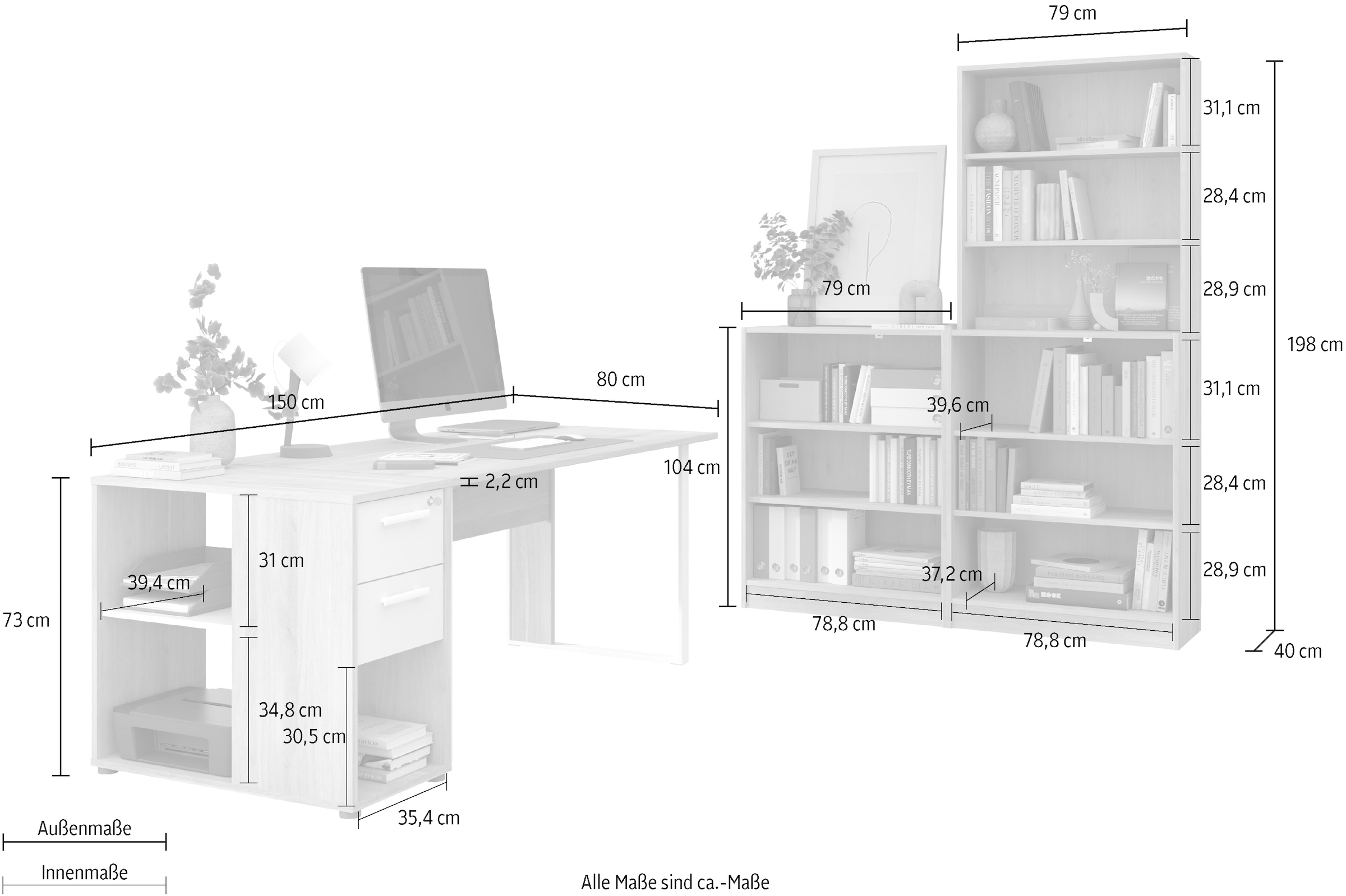 Parisot Büromöbel-Set »Start Up« Set, 3-tlg., 3 tlg. Gesamtarbeitsfläche 189 x 80 cm