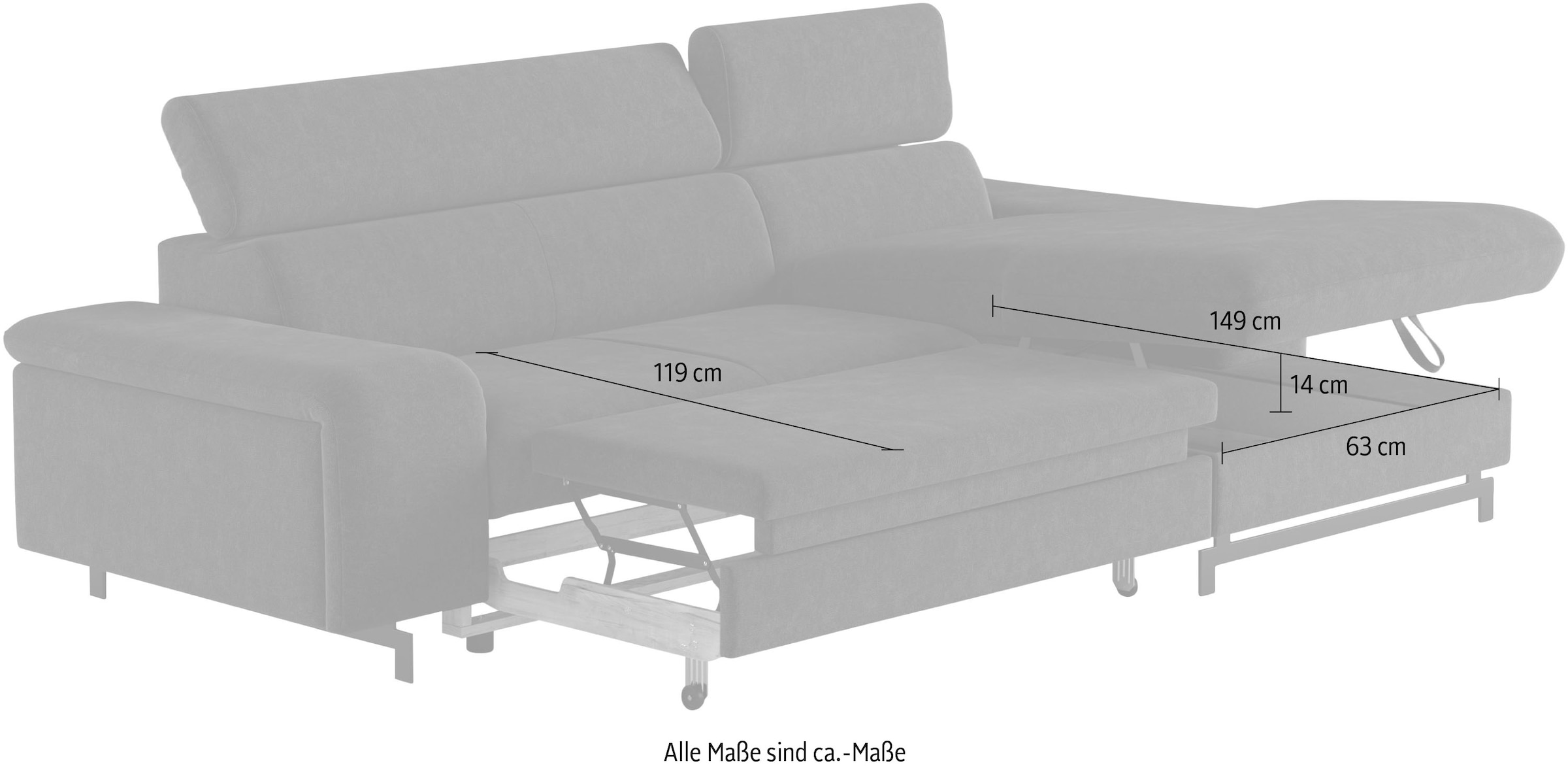 COTTA Ecksofa »Emma L-Form«, mit Kopfteilverstellung, wahlweise mit Bettfunktion & Bettkasten