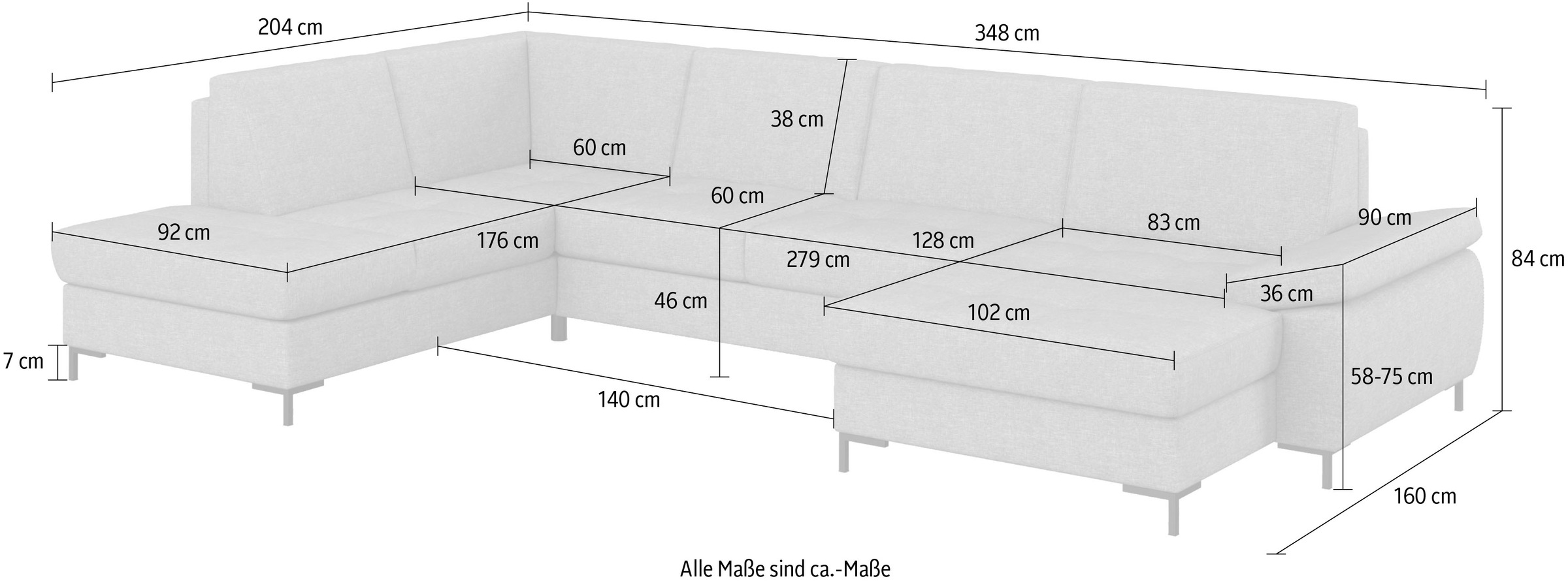 DOMO collection Wohnlandschaft »Capelo, komfortabel, klare Linien zeichnen dieses Design aus, U-Form«, mit Armteilverstellung, wahlweise mit Bettfunktion, Federkern