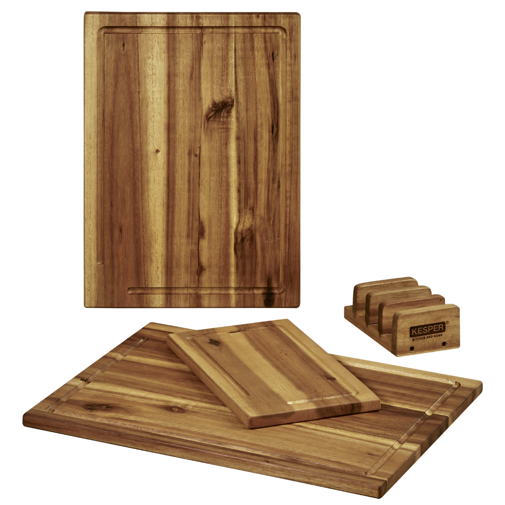 KESPER® Schneidebrett »3er Set Schneidebrett inkl. Ständer«, (Set, 4 St.), aus FSC-zertifiziertem Akazienholz