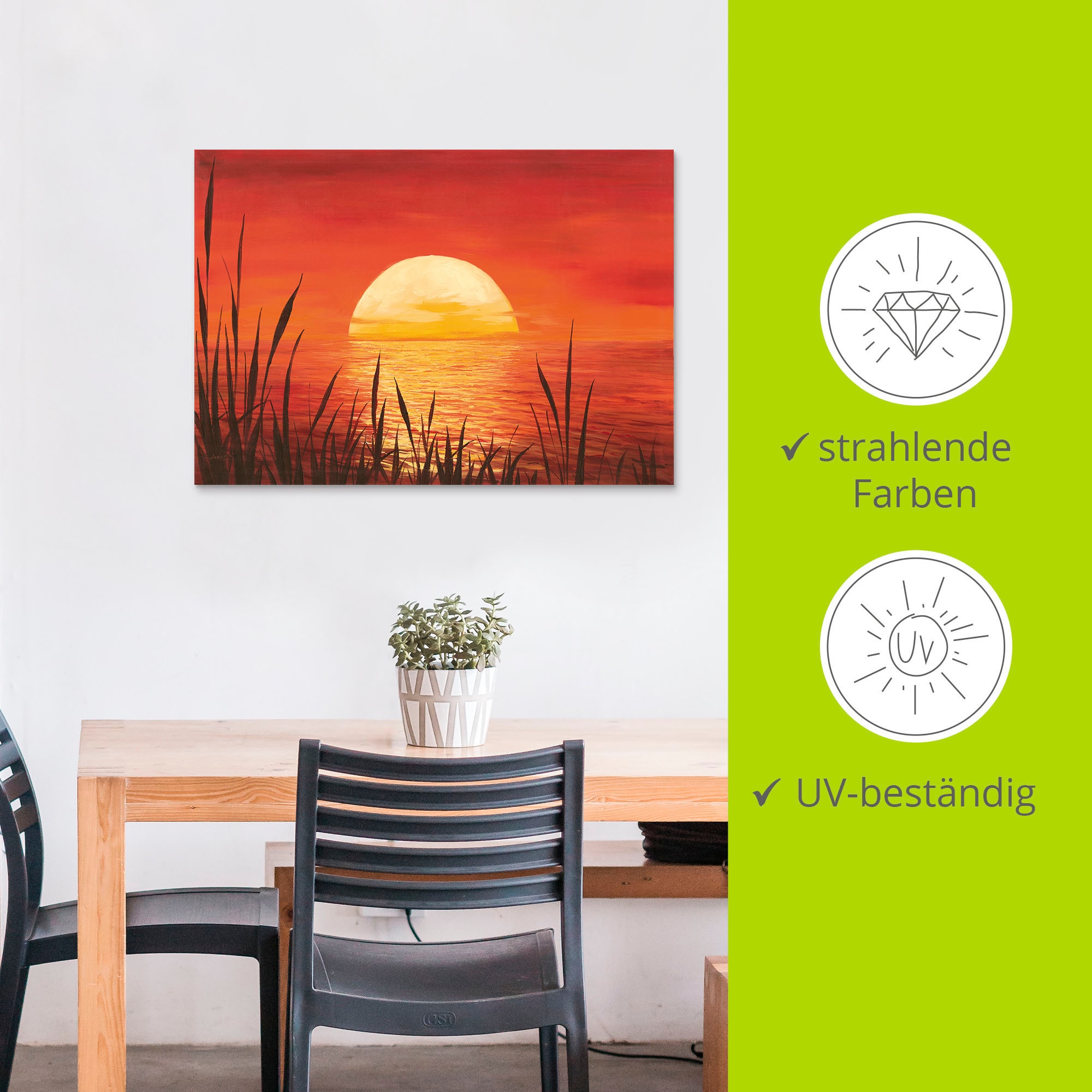 Artland Wandbild »Roter Sonnenuntergang am Ozean«, Bilder vom Sonnenuntergang & -aufgang (1 Stück), in vielen Größen & Produktarten - Alubild / Outdoorbild, Leinwandbild, Poster, Wandaufkleber / Wandtattoo auch für Badezimmer geeignet
