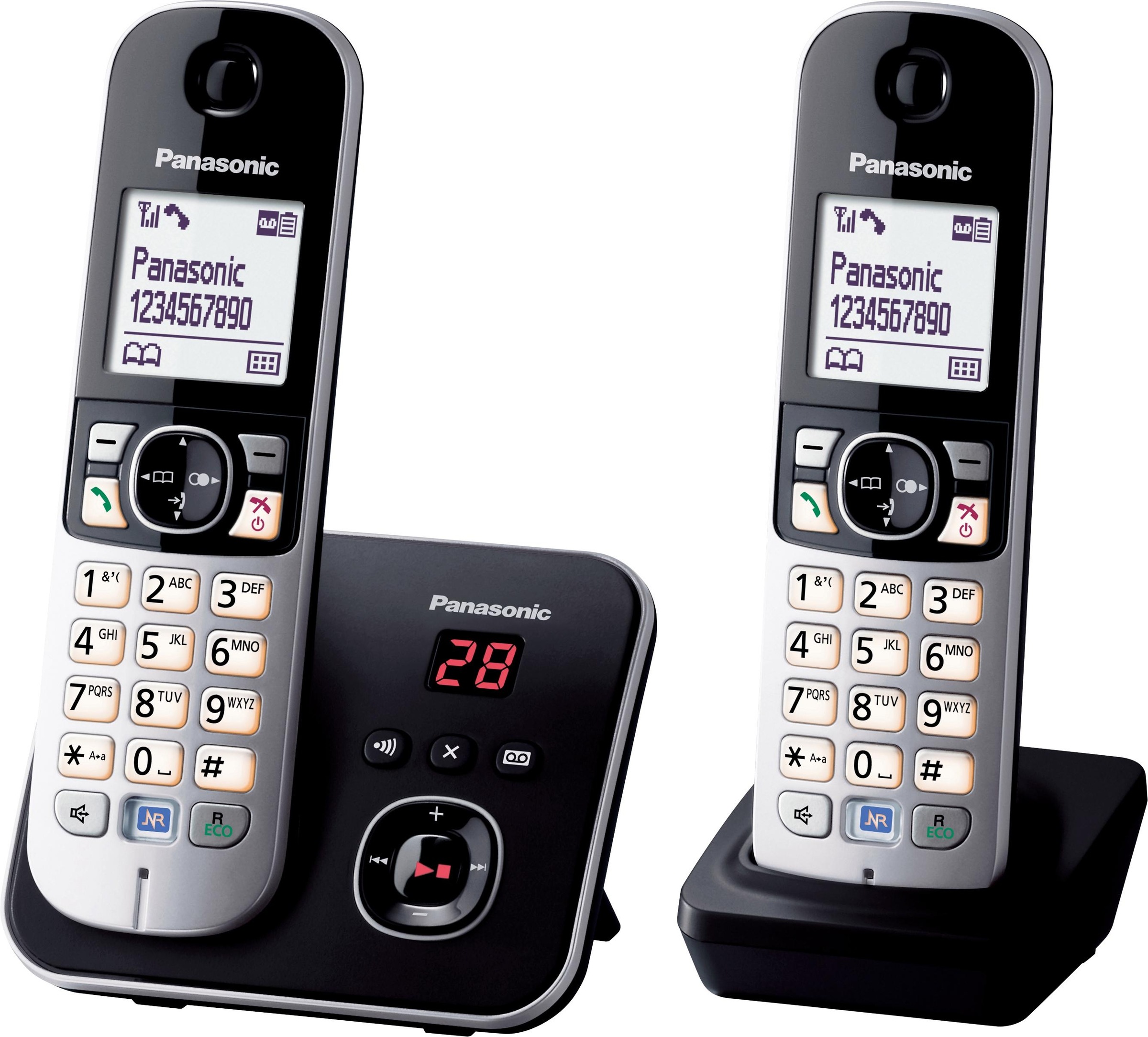 Panasonic Schnurloses DECT-Telefon »KX-TG6822G«, (Mobilteile: 2), mit Anrufbeantworter, Nachtmodis, Freisprechen