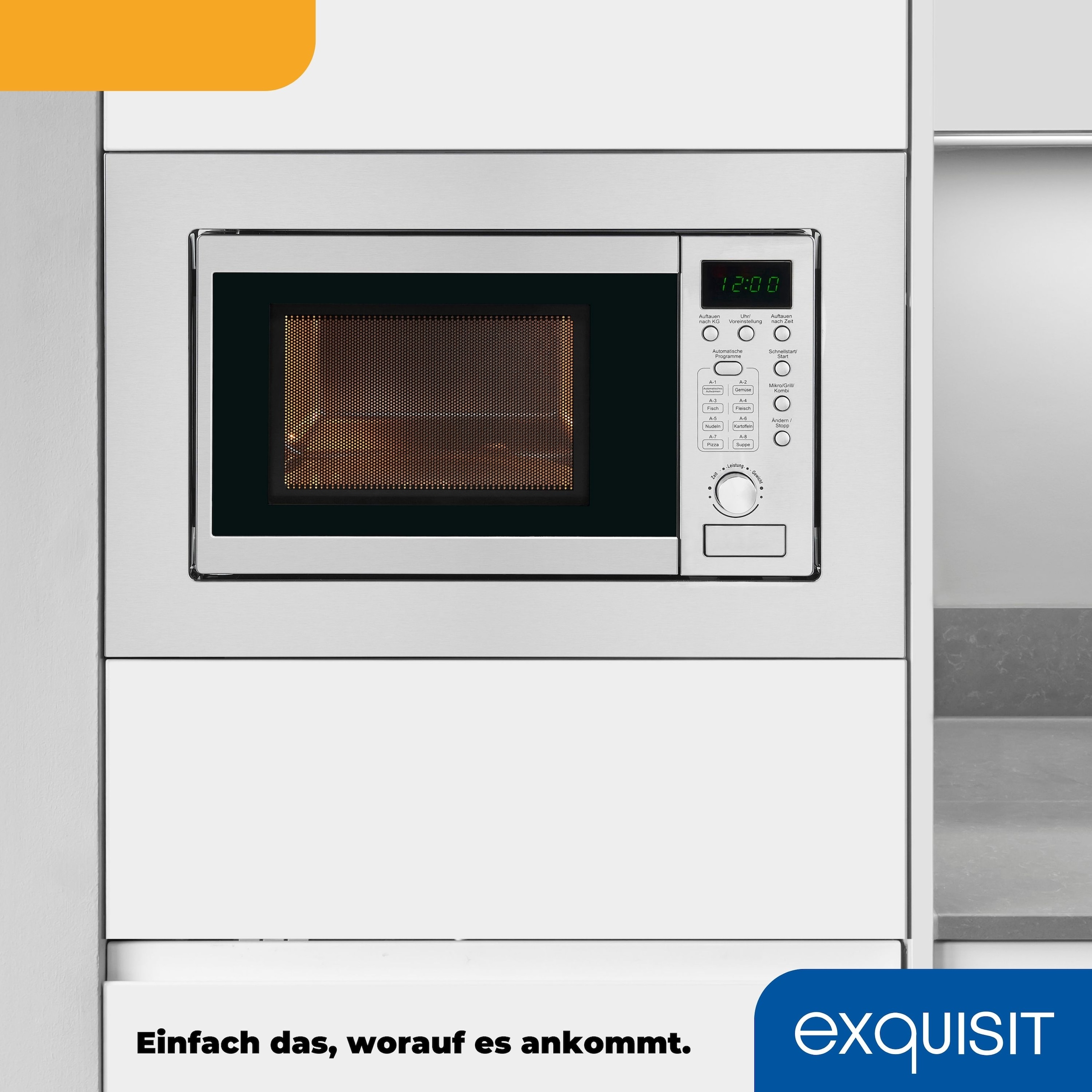 exquisit Einbau-Mikrowelle »EMW 20.1 G« 1250 W Schonend Auftauen,schnell Aufwärmen, Grillen-einfach per Knopfdruck