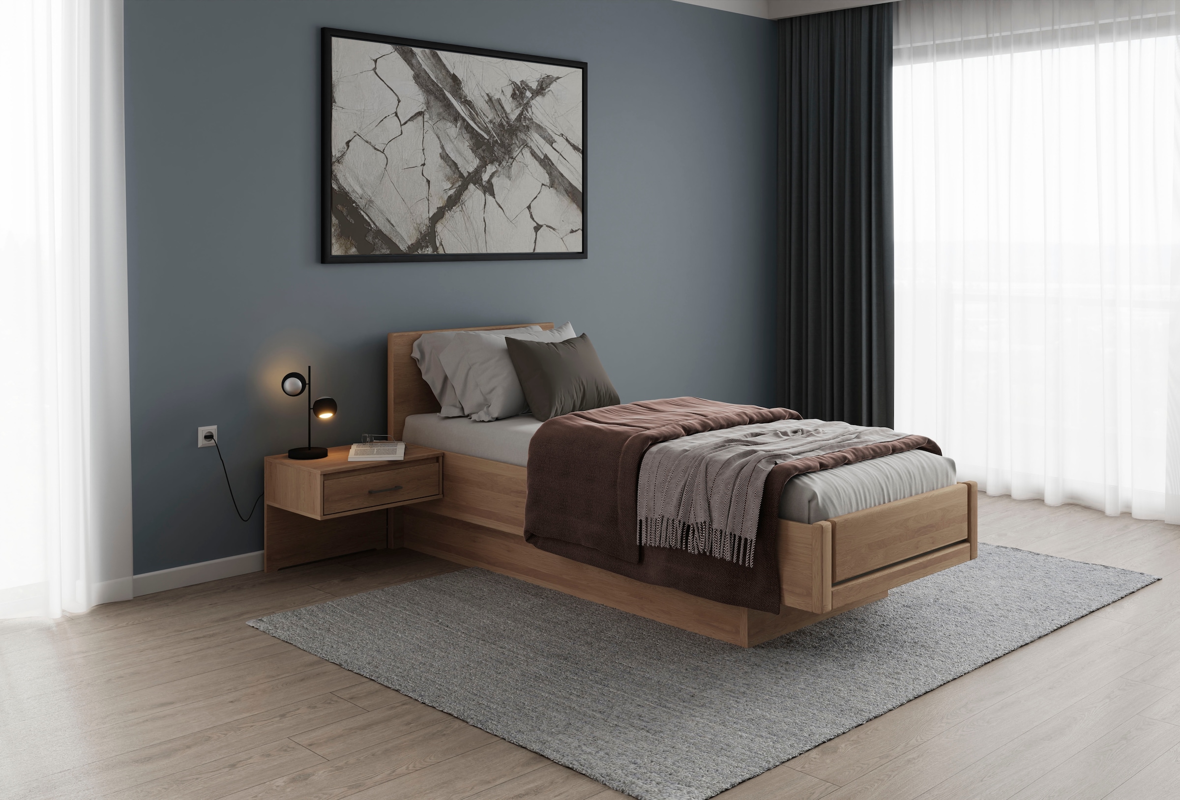 Musterring Holzbett »Sorrent, Bettgestell, Bettrahmen, teilmassiv Eiche«, (MADE IN GERMANY), Eiche teilmassiv, Liegehöhenverstellung, in schwebender Optik