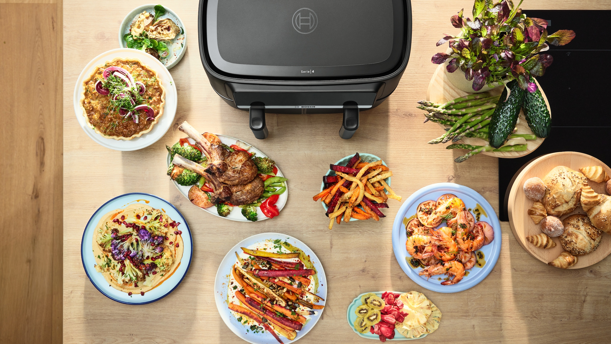 BOSCH Heißluftfritteuse »Airfryer MAFD440B0, 2* 4,5L Kammer, spülmaschinengeeignet, schwarz« 2500 W PFAs frei, einfache Reinigung, 6 voreingestellte Programme