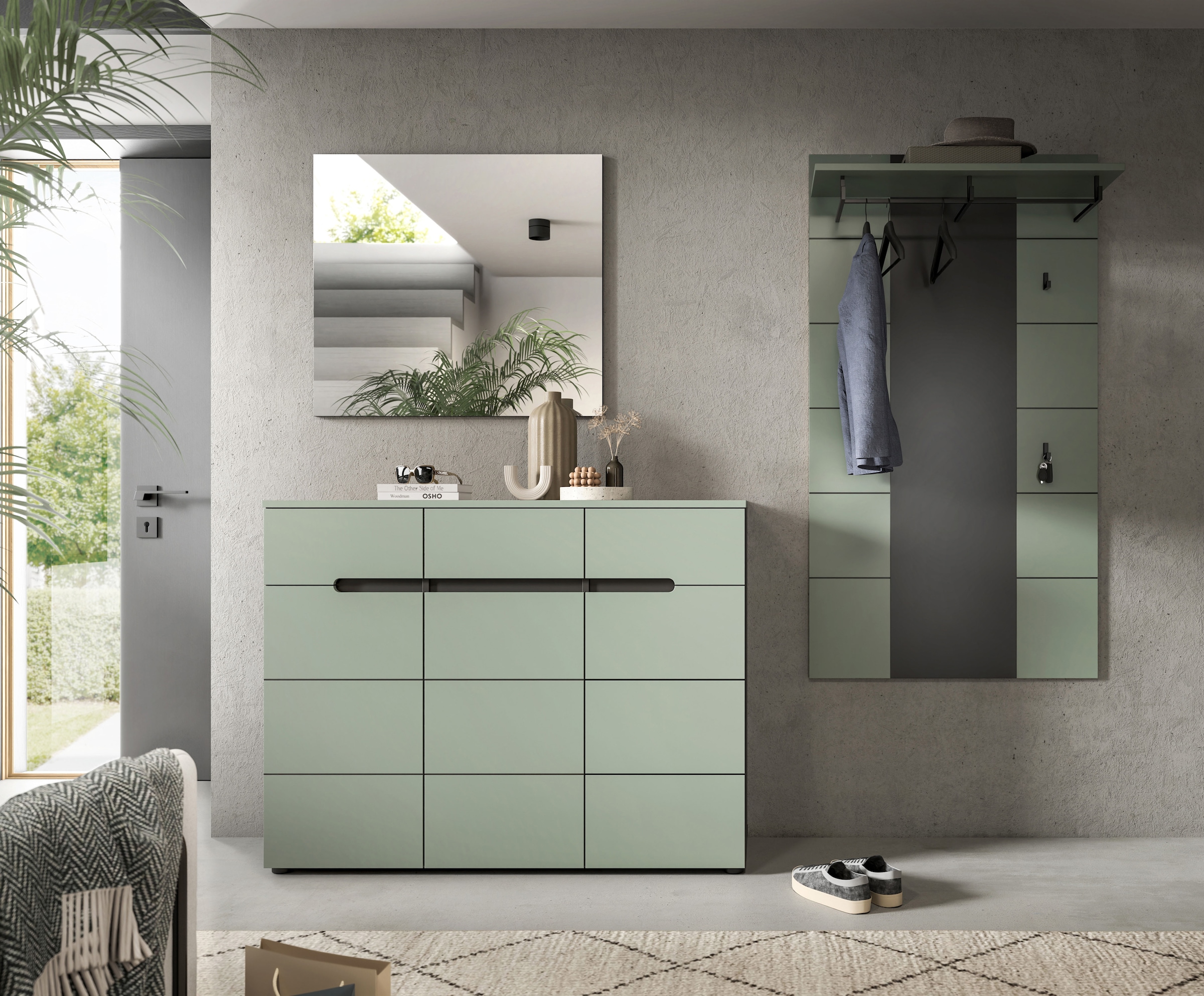 INOSIGN Garderoben-Set, (Set, 3 St., bestehend aus: Kommode, Spiegel und Garderobenpaneel), Garderobenkombination, Kombination, Set, Flurgarderobe, Diele