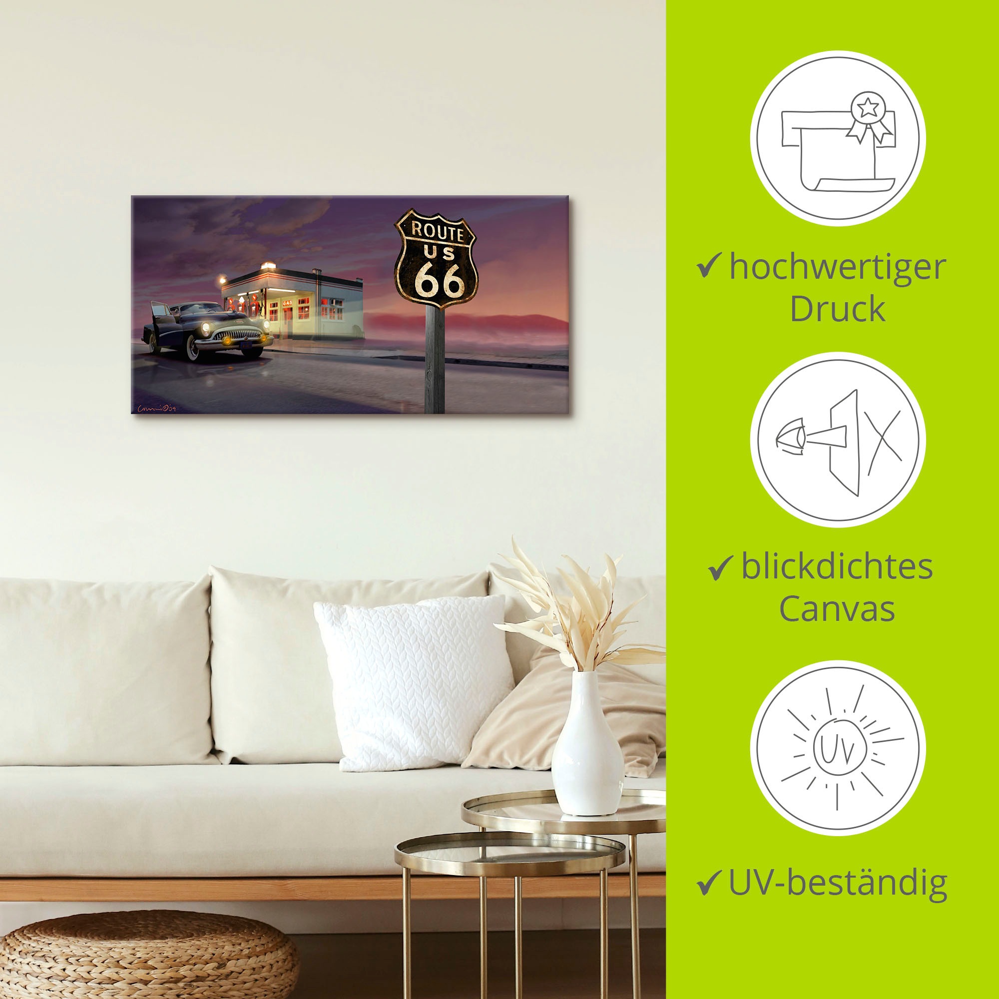 Artland Wandbild »Route 66«, Bilder von Amerika, (1 St.), als Leinwandbild in verschied. Größen