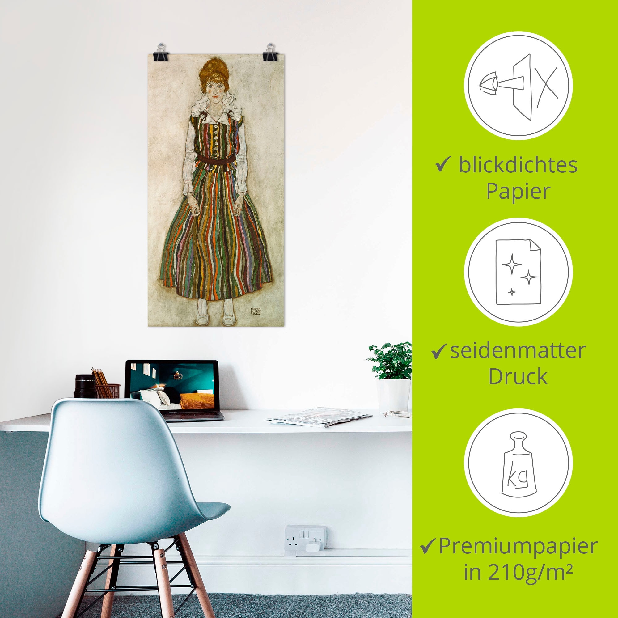 Artland Kunstdruck »Edith Schiele. 1915.«, Frau, (1 St.), als Alubild, Leinwandbild, Wandaufkleber oder Poster in versch. Größen