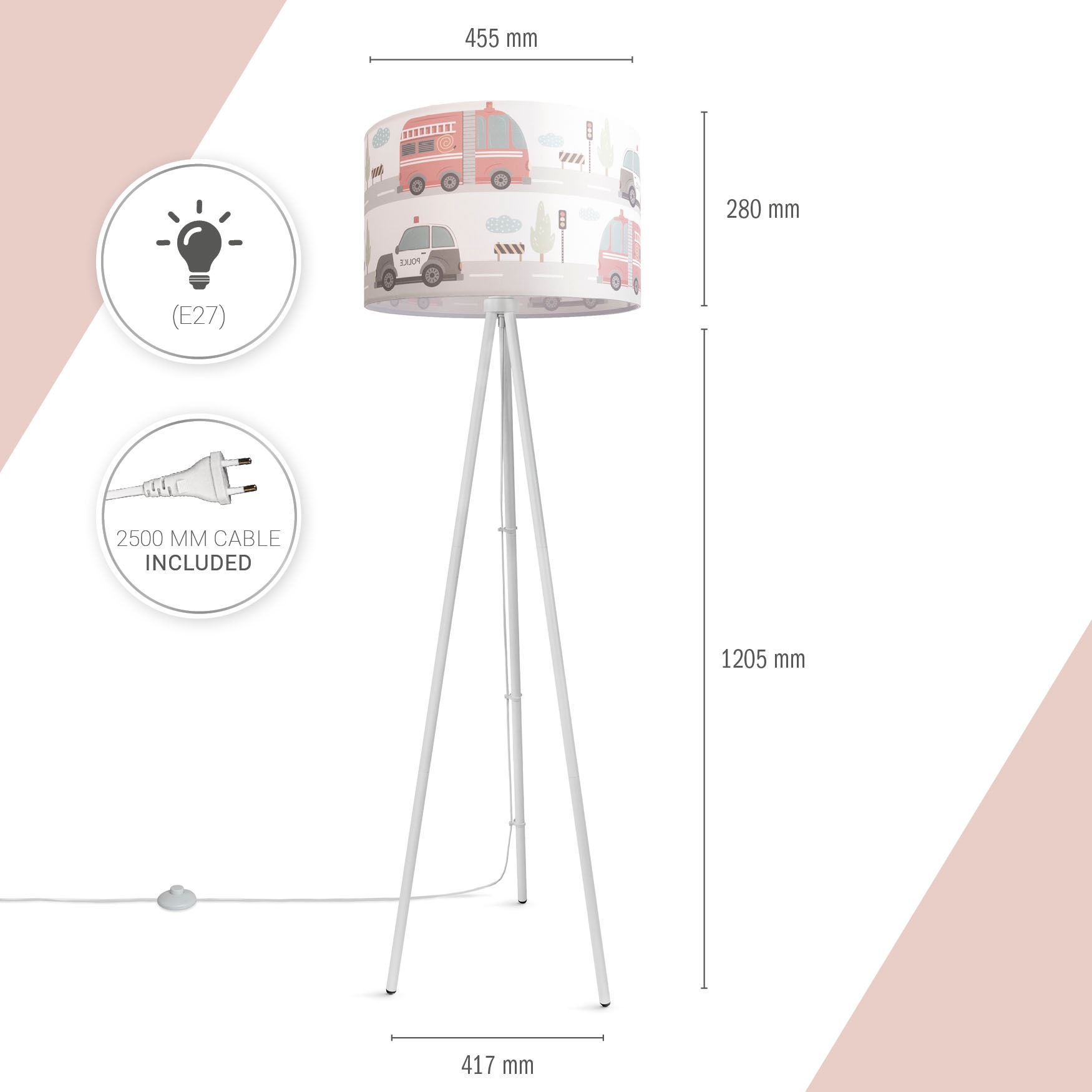 Paco Home Stehlampe »Trina Capri«, Leuchtmittel E27 | ohne Leuchtmittel, Stehlampe Kinderzimmer Stativ Baby Feuerwehr Straße Dreibein E27