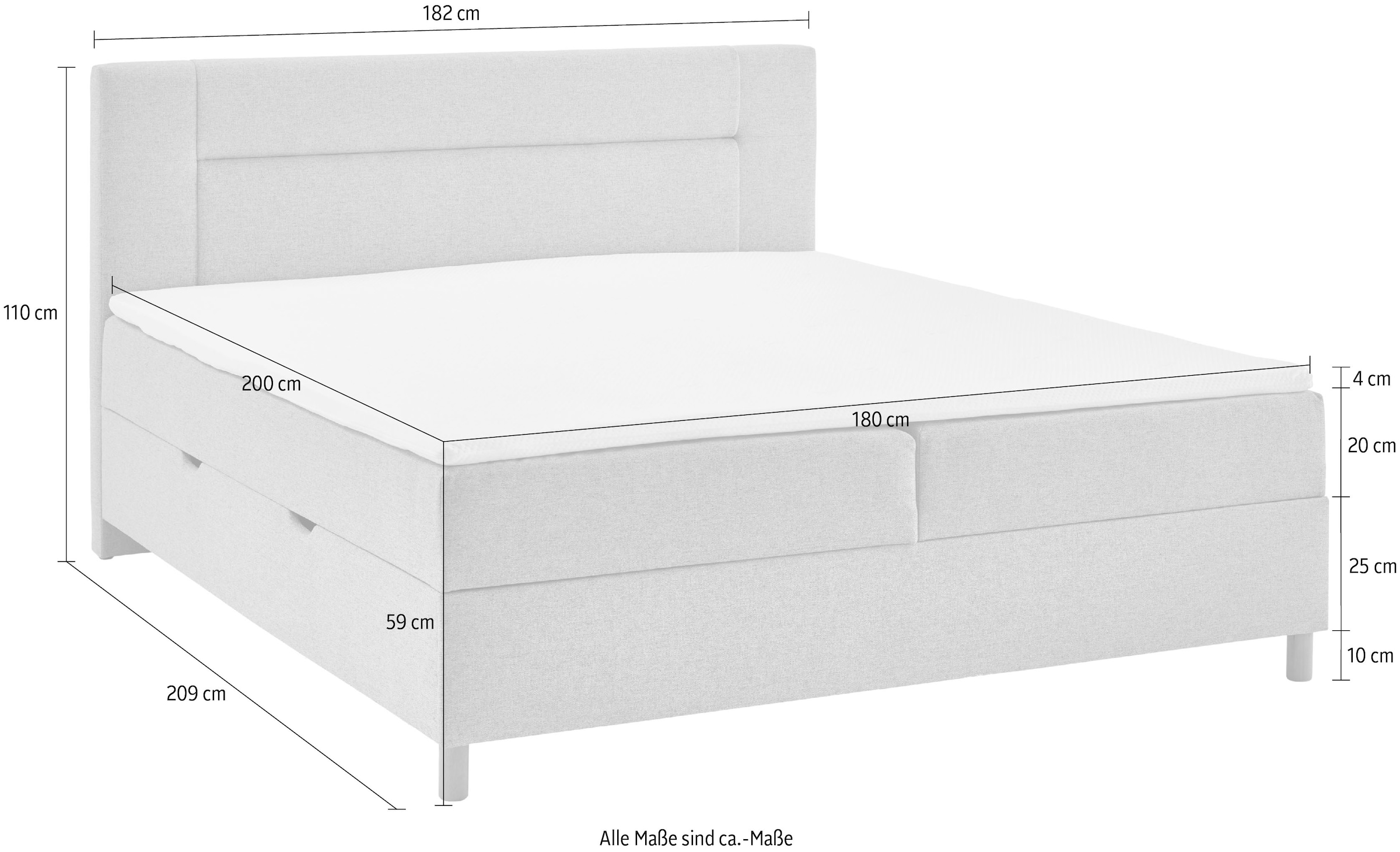 INOSIGN Boxbett »Escalon II, mit Bettkasten, inkl. Topper, mit Holzfüßen«, erhältlich in den Breiten 120x200cm und 180x200cm