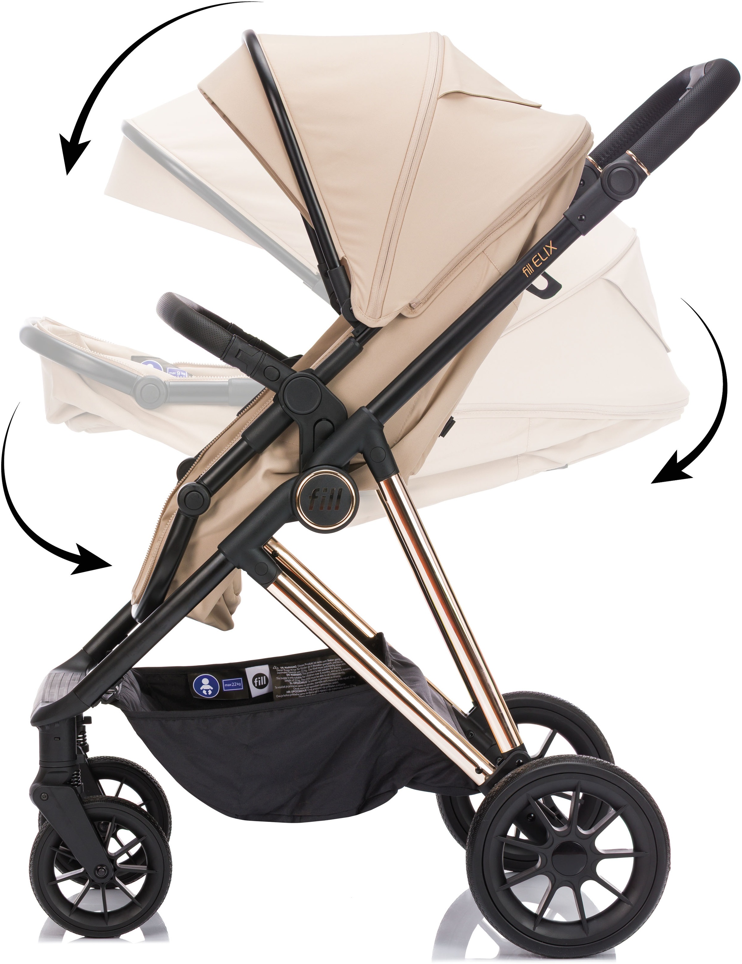 Fillikid Kombi-Kinderwagen »Fill Elix« Babywanne einfach zum Sportsitz umbaubar