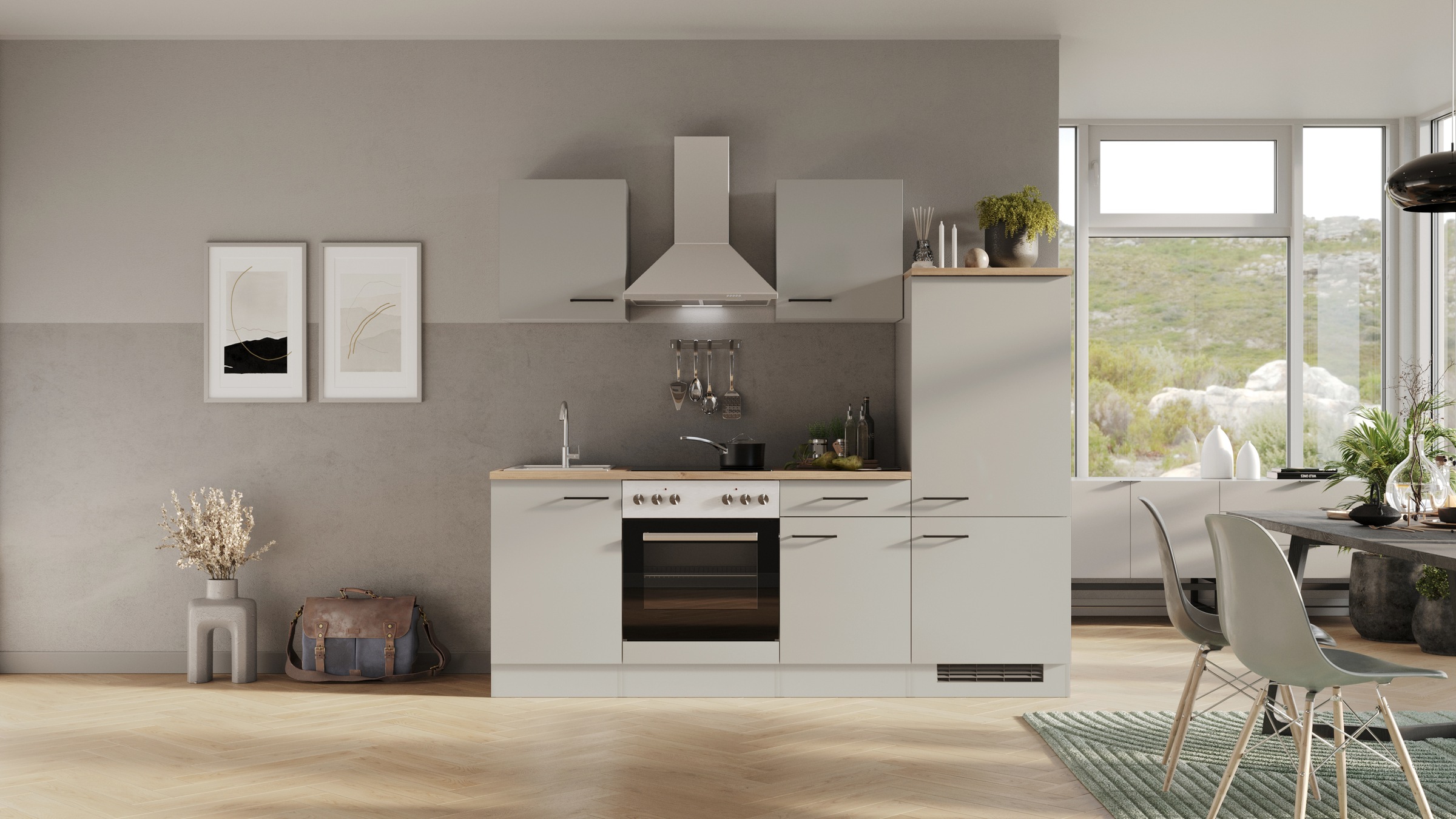 Flex-Well Küchenzeile »Lund« wahlweise mit E-Geräten, Breite 220 cm, glänze günstig online kaufen