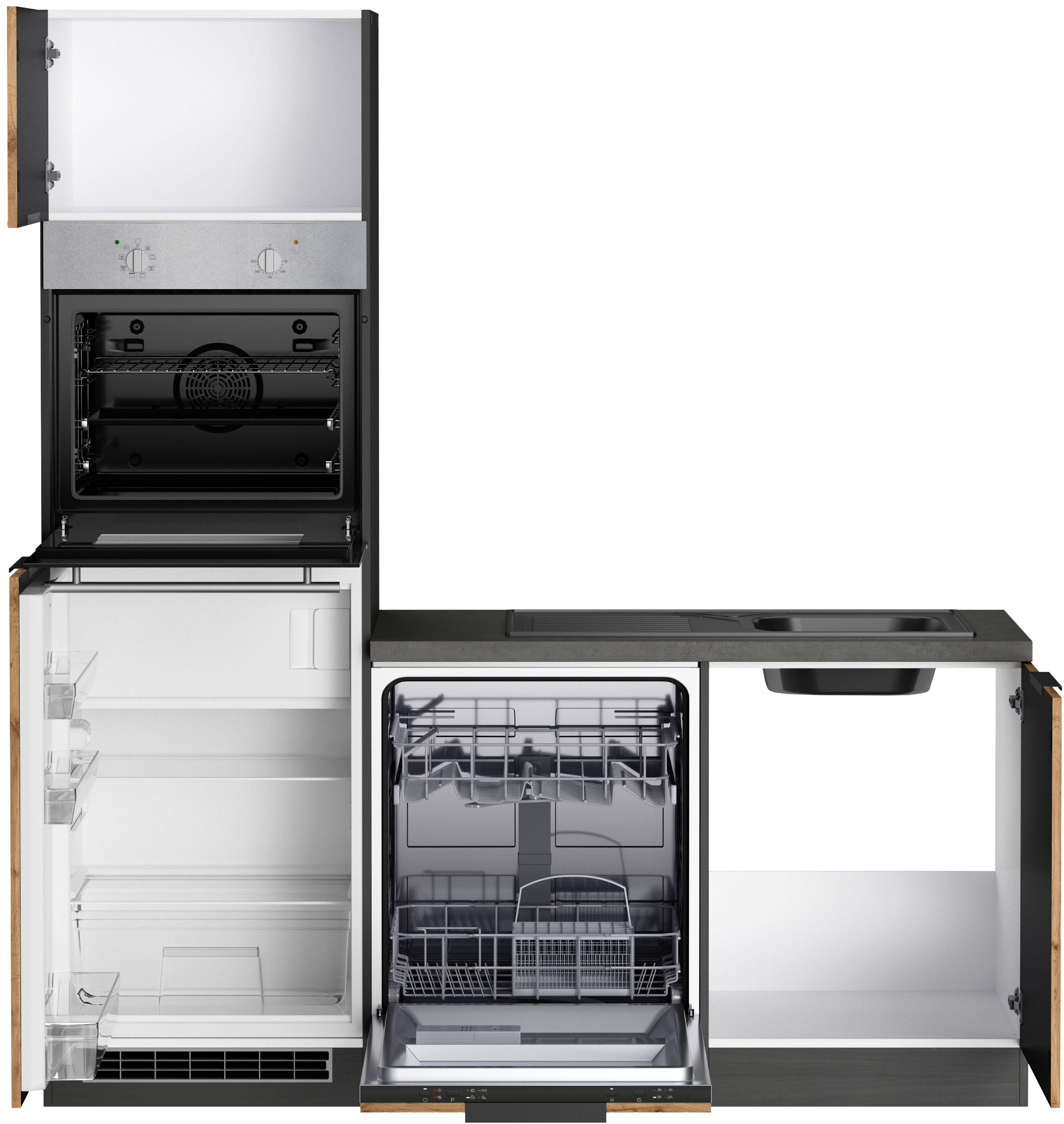 KOCHSTATION Winkelküche »KS-Lagos, Stellbreite 240/240 cm, wahlweise mit E-Geräten«, Ceran-oder Induktionskochfeld,Kühlschrank,Spüle edelstahl oder schwarz