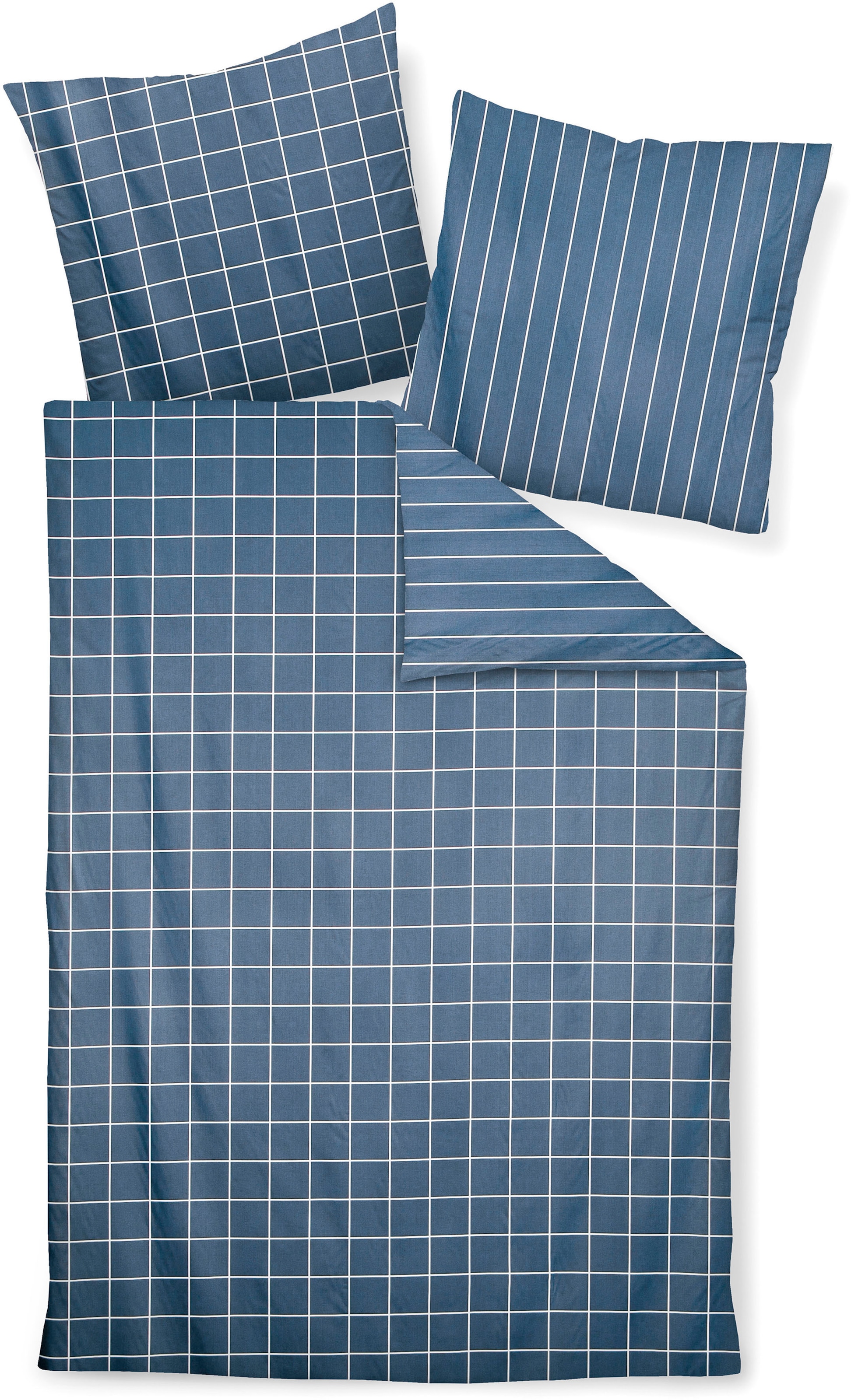 Janine Kissenbezug »modernclassic 39025, Mako-Satin aus 100% Baumwolle«, (2 St.), mit Reißverschluss, in Gr. 40x80 oder 80x80 cm, mit Karos und Streifen