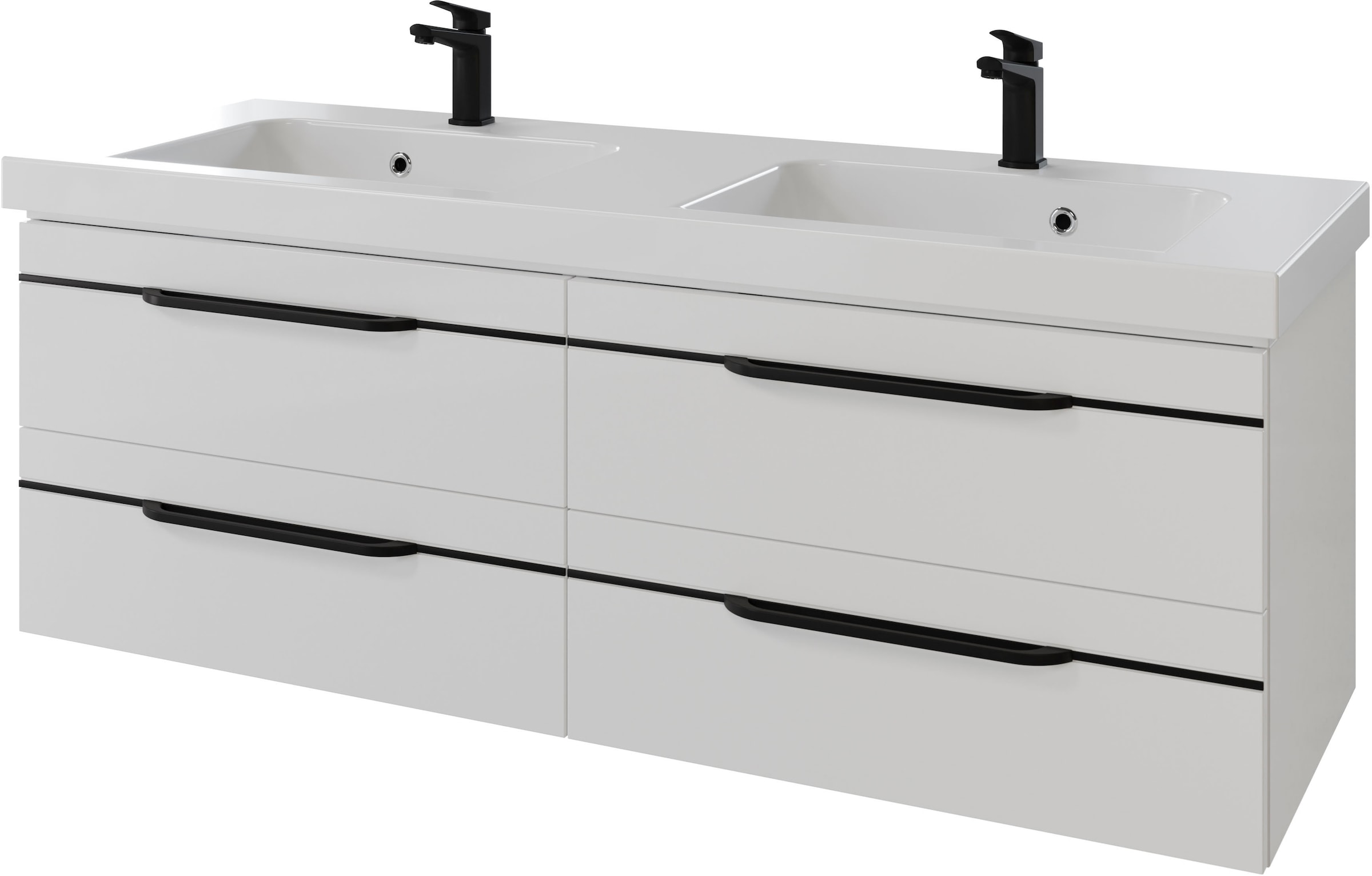 Saphir Badmöbel-Set »Balto 2-teilig Mineralmarmor-Doppelwaschtisch mit LED-Spiegel«, (2 St.), Waschplatz 150 cm breit, 4 Schubladen, inkl. Schubladendämpfer