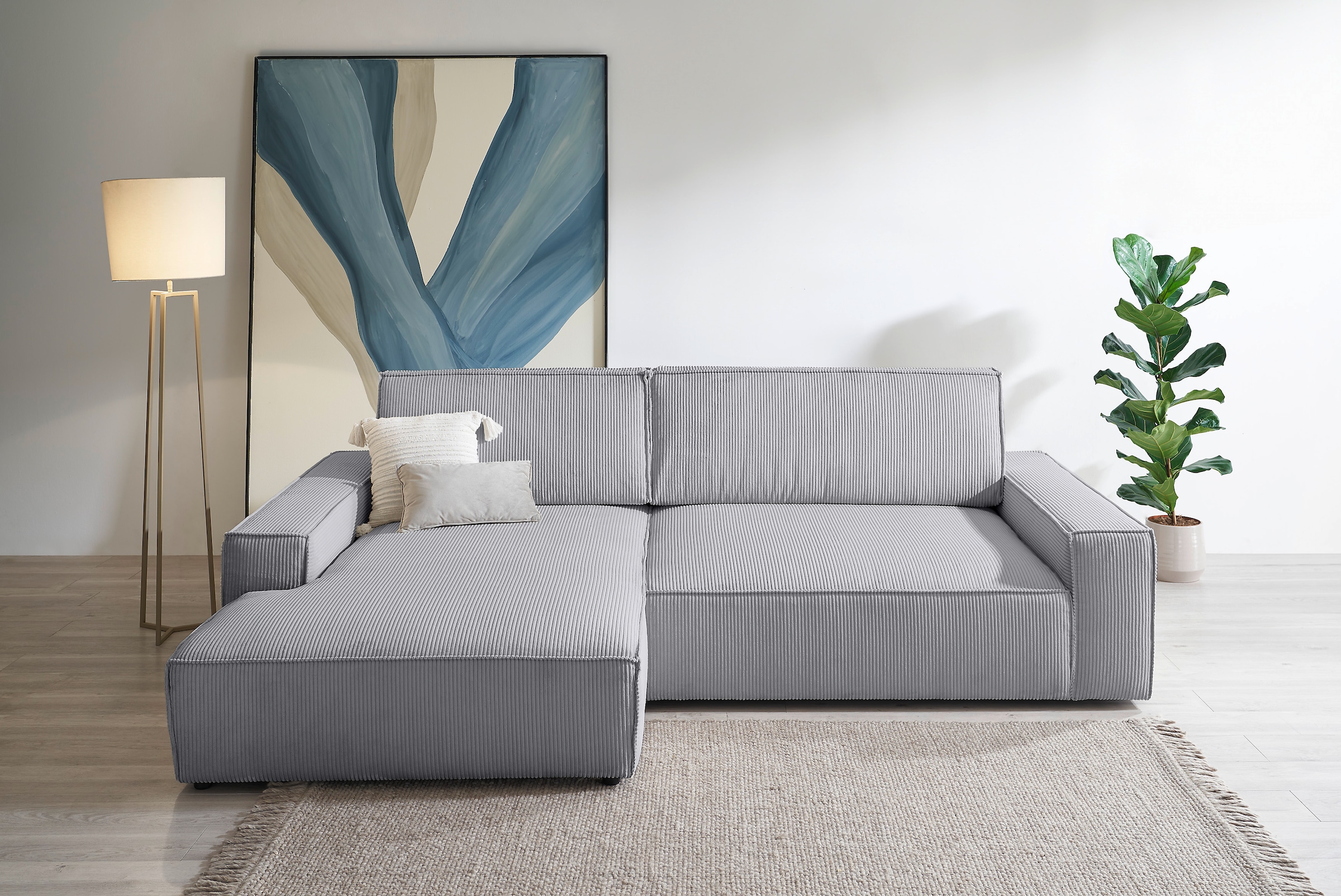 Home affaire Ecksofa »NEU: SHERWOODL XXL 284, Big-Sofa L-Form, tiefe Sitzfläche 95 cm, Cord,«, Leinenoptik, Recamiere rechts/links, auch als Schlafsofa stellbar