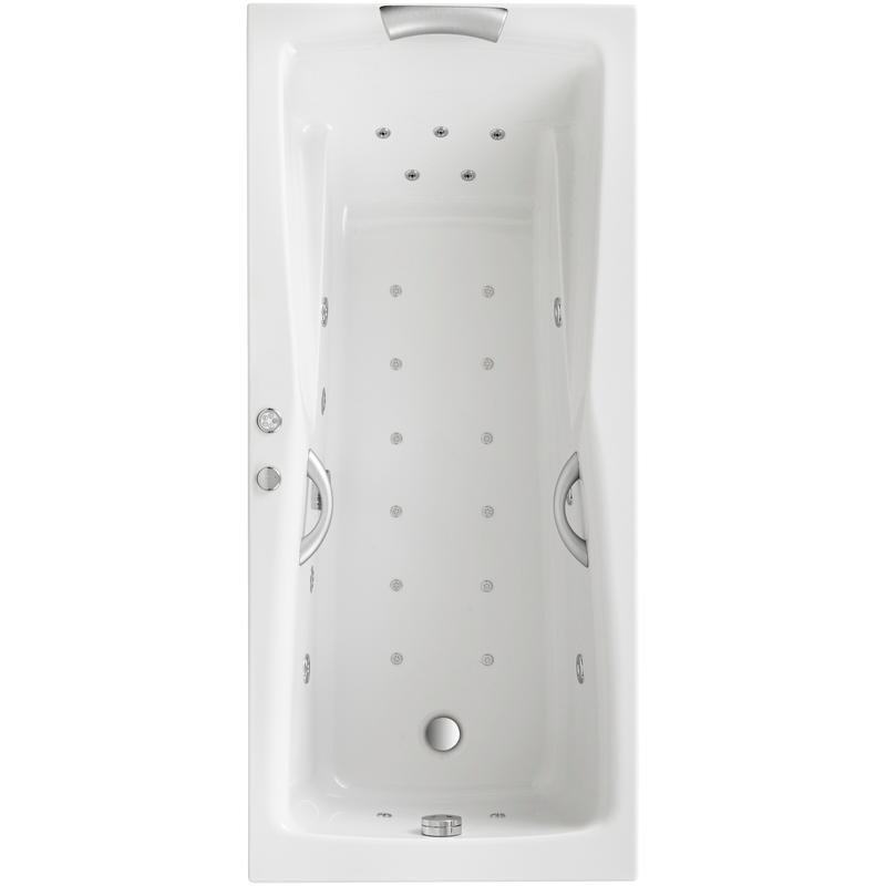 OTTOFOND Whirlpool-Badewanne »Atlanta« 190x90 cm, inkl. 1 Nackenstütze und 2 Griffe in silbermatt weiß