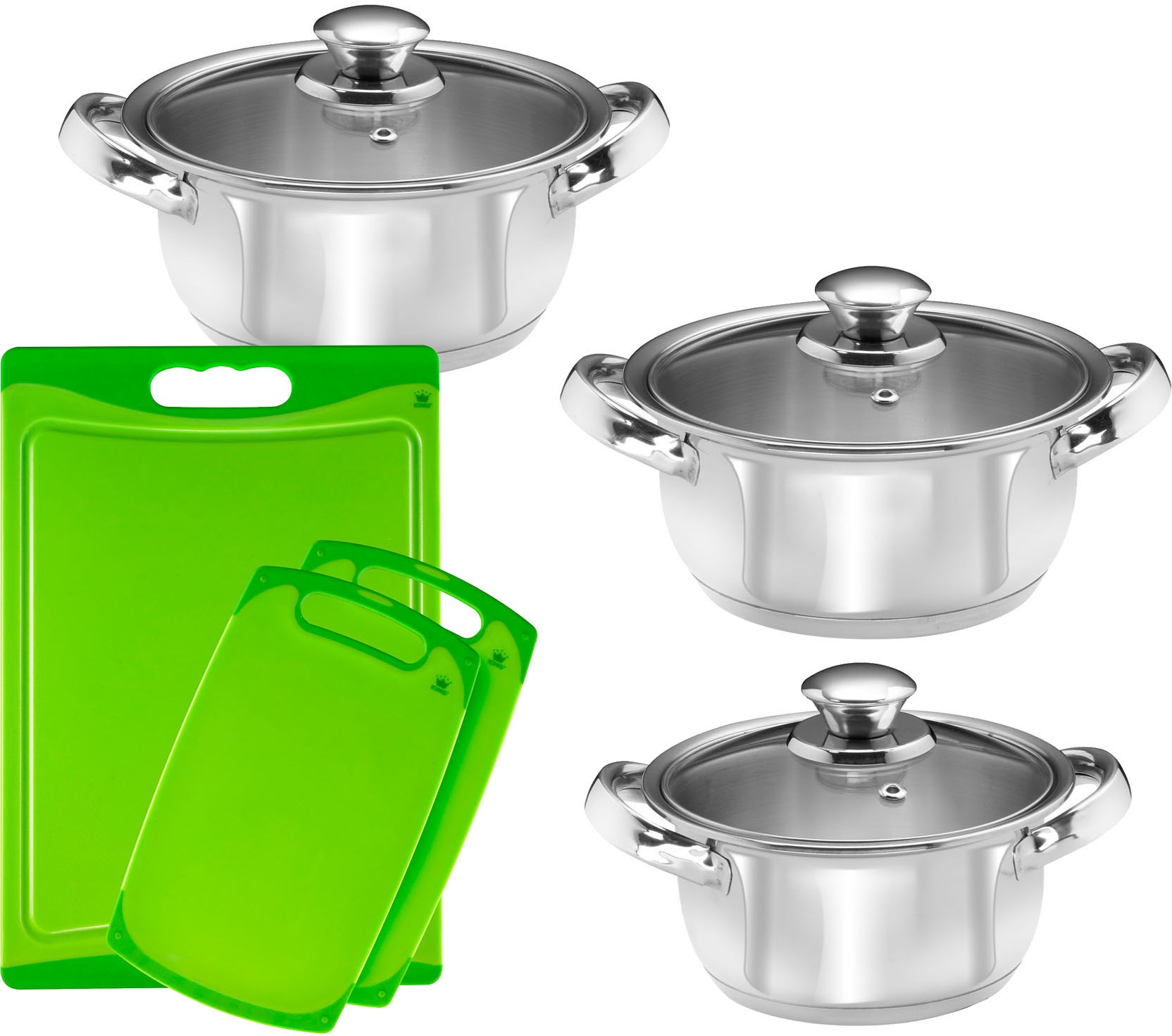KING Topf-Set »EDELSTAHL« Edelstahl Set, 3 Töpfe Ø 16/18/20 cm inkl. Glasde günstig online kaufen