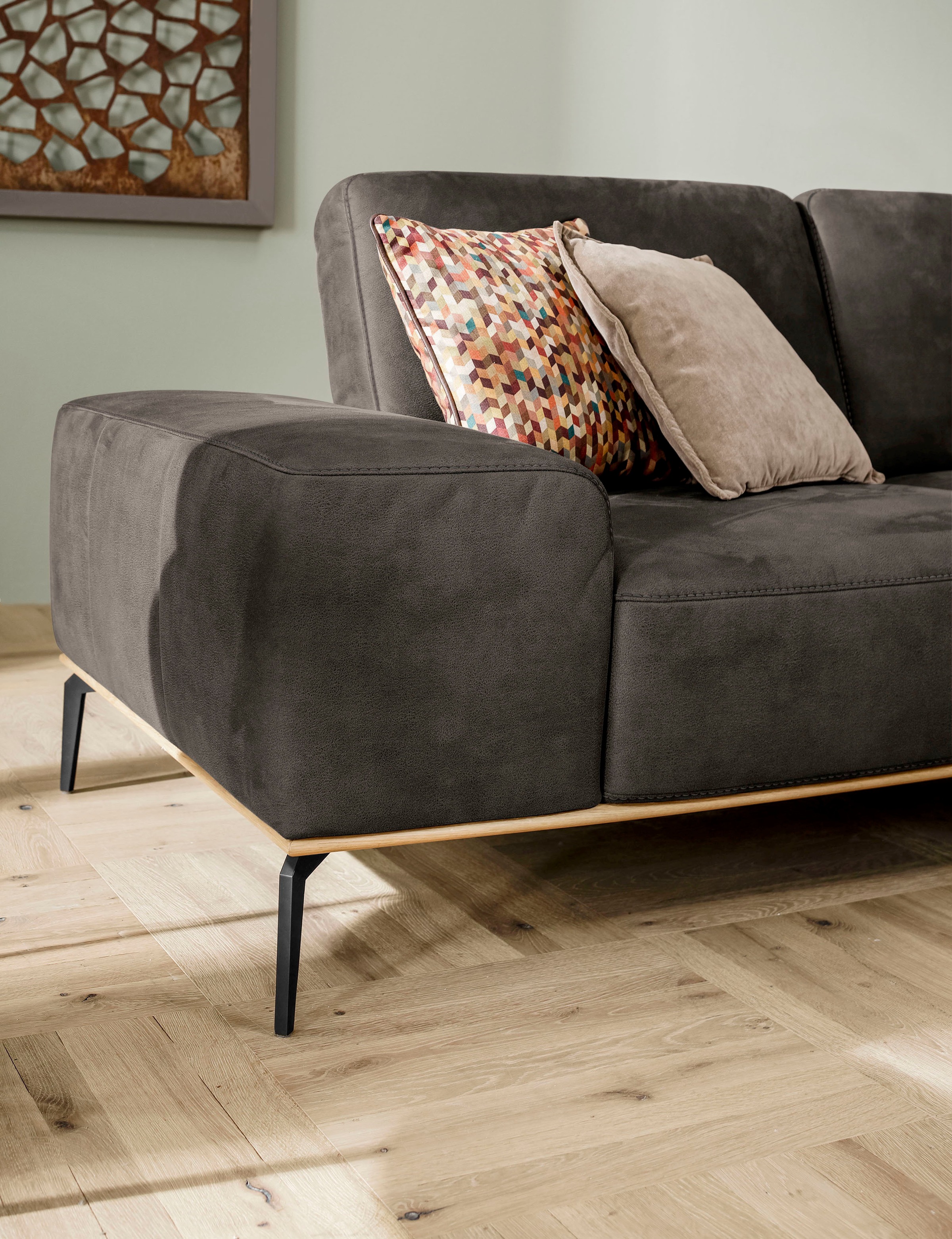 W.SCHILLIG Ecksofa »run, Designsofa mit tollem Sitzkomfort, bequem, L-Form«, mit Holzsockel, Füße in Schwarz pulverbeschichtet, Breite 299 cm