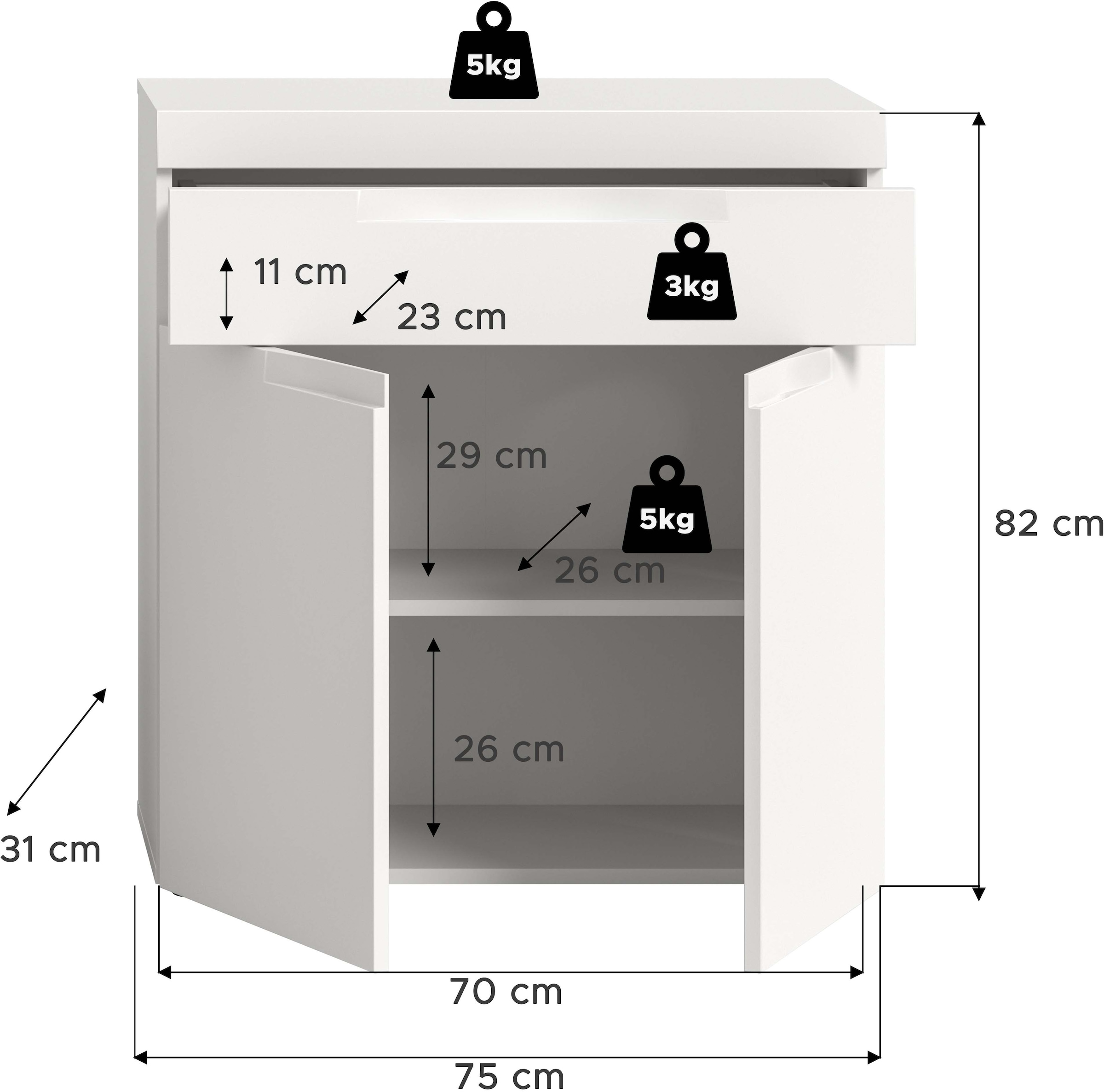 OTTO home Badkommode »MAOI, Breite 75 cm, 2 Türen, 1 Schubkasten, 2 Fächer« Badezimmerschrank, Schrank, Kommode, Midischrank, Bad, Badezimmer
