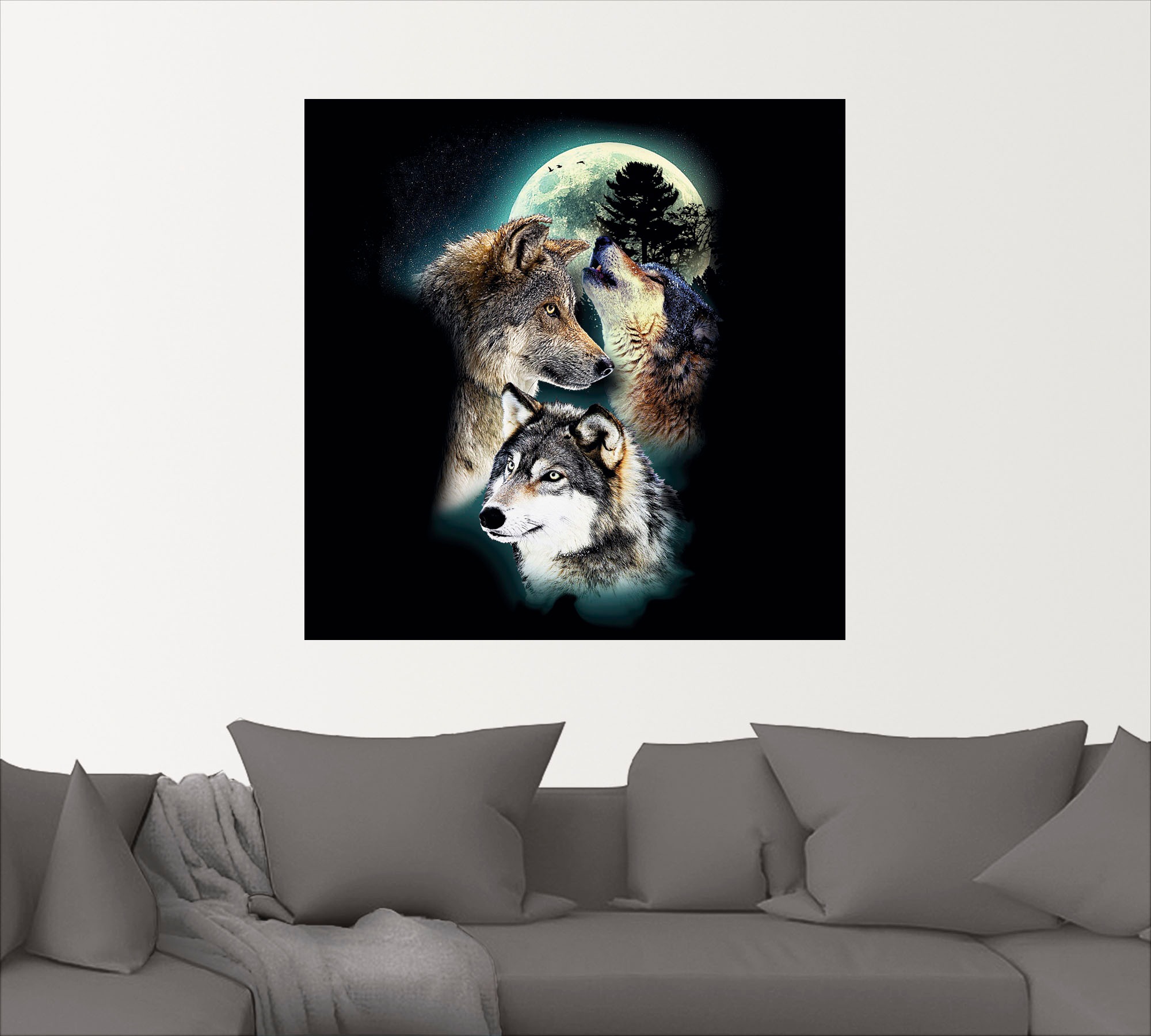 Artland Wandbild »Phantasie Wolf Wölfe mit Mond«, Wildtiere, (1 St.), als L günstig online kaufen