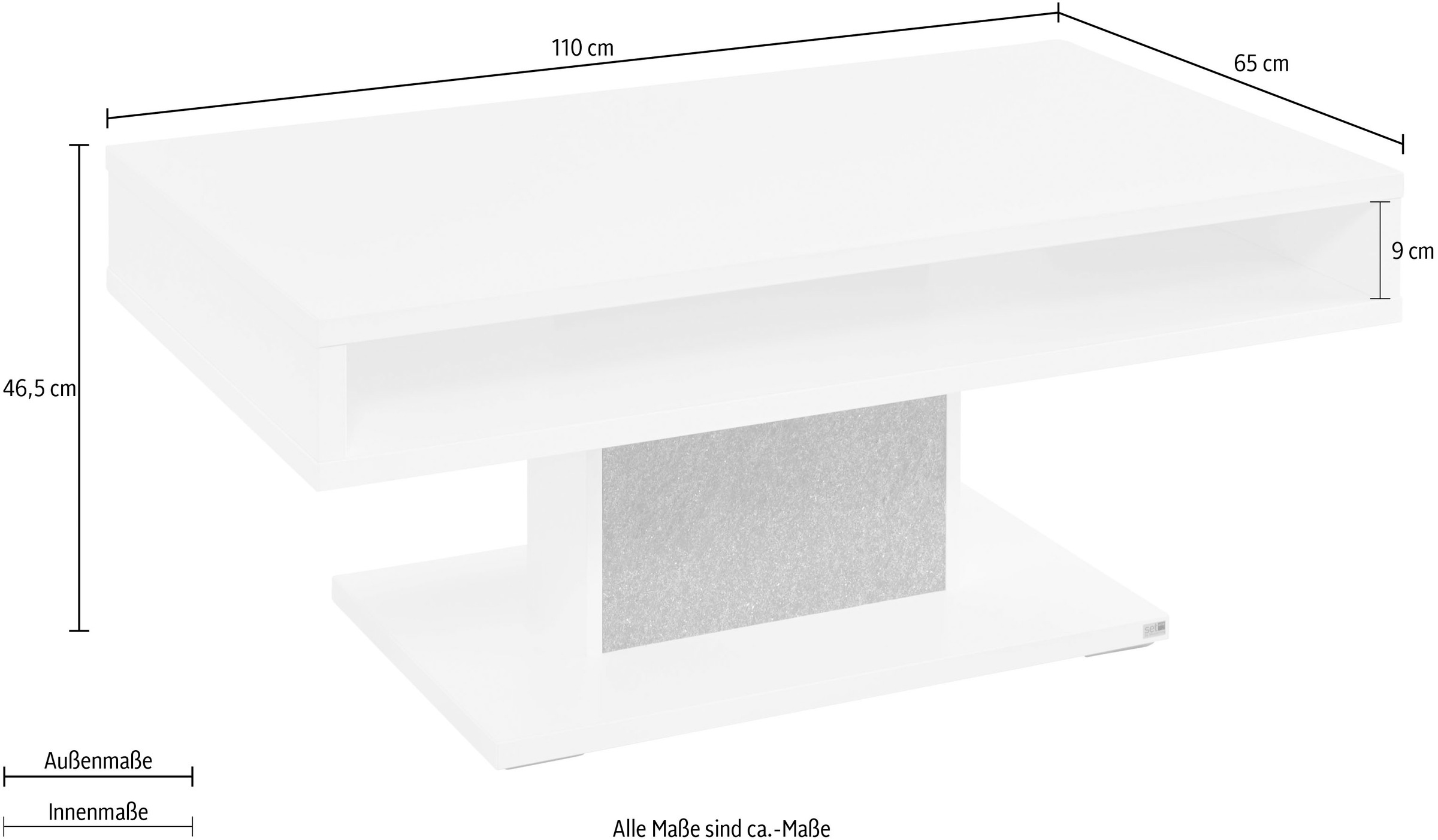 set one by Musterring Couchtisch »Deltona«, Standfuß mit Zierelement, offenes Fach, zwei Farben, B110 x T65 cm