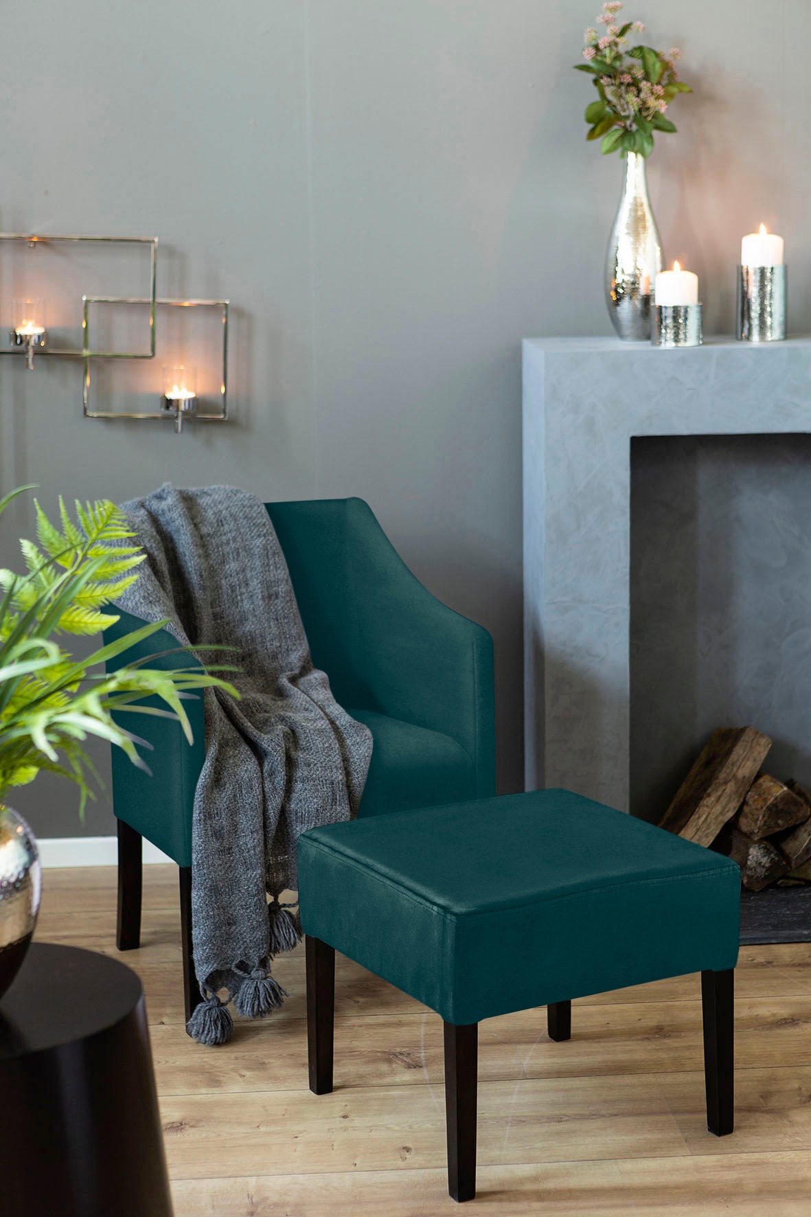 Fink Armlehnstuhl »MARTIN«, Samtvelours VELVET, mit schmalen, schwarzen Beinen