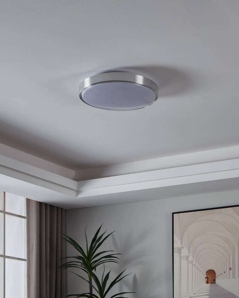 EGLO Deckenleuchte »COMPETA 1 Deckenlampe, weiß, nickel-matt, rund, Wohnzimmerlampe«, 1 flammig, Leuchtmittel LED-Board | LED fest integriert, Stahl und Kunststoff, Esszimmer, Industrial, minimalistisch, Ø43cm