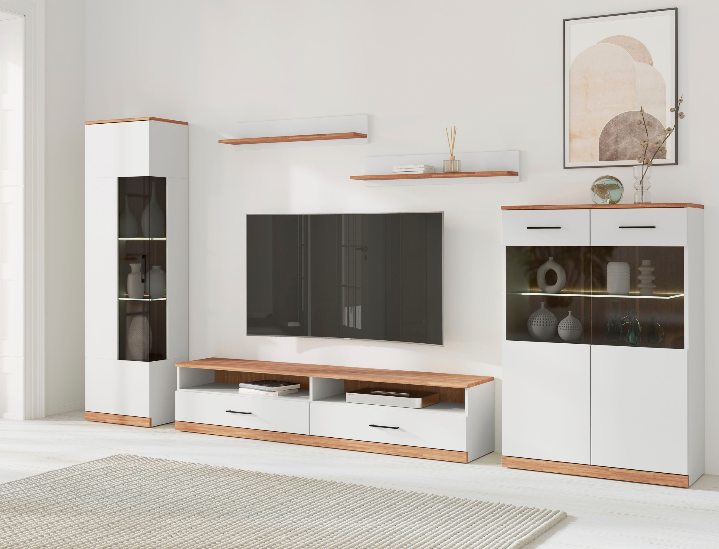 Wohnwand OTTO HOME "Ribe Wohnwand Set-5 St.", weiß (weiß, eiche)