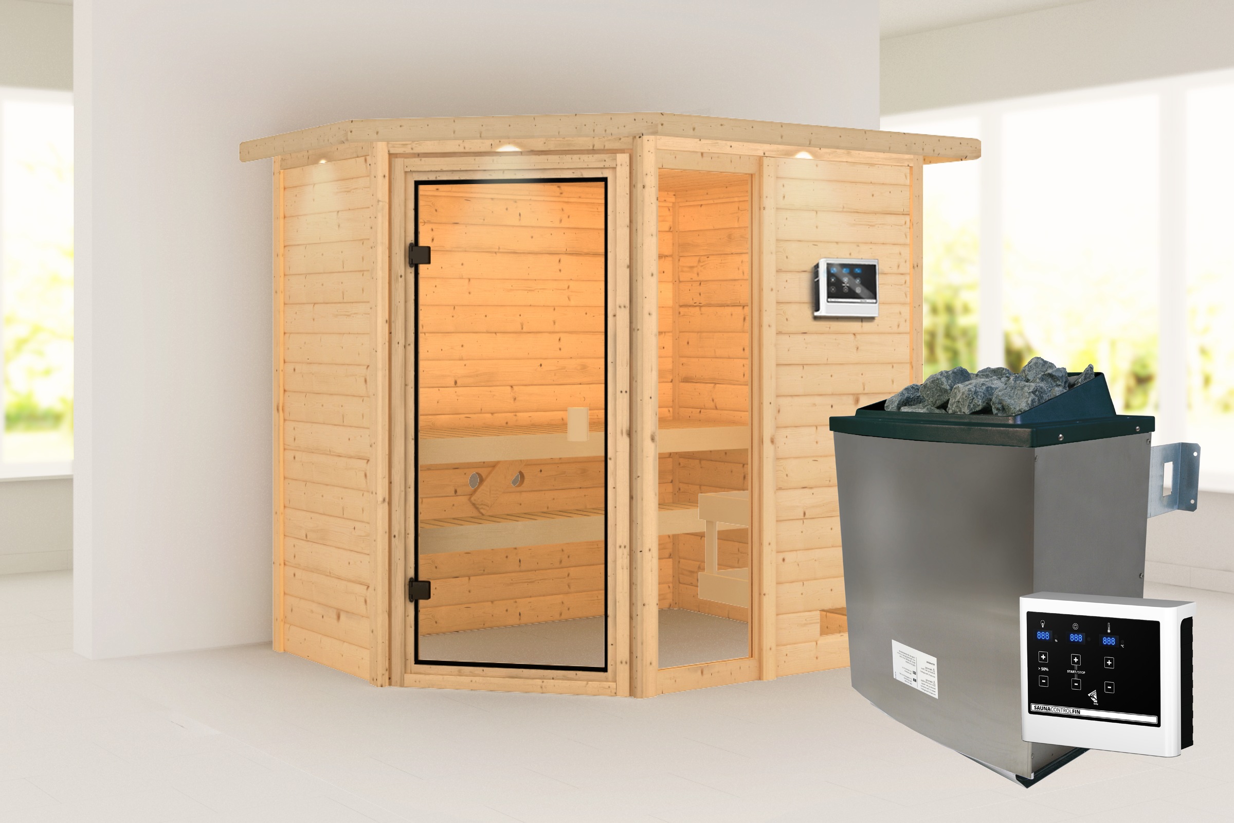 Karibu Sauna »"Josie" mit bronzierter Tür und Kranz, naturbelassen« aus hoc günstig online kaufen