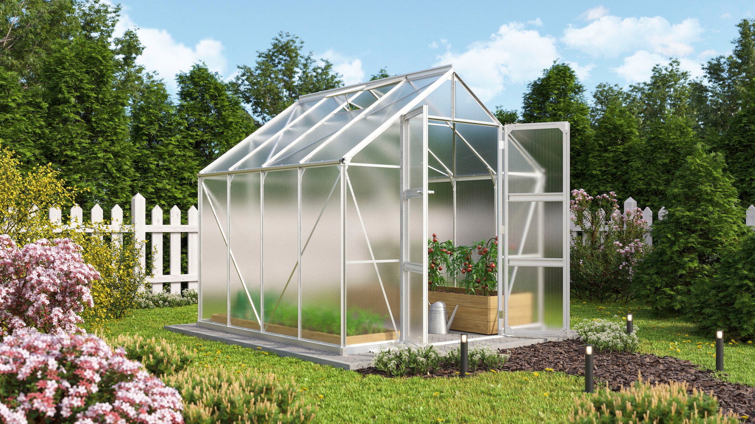 Vitavia Gewächshaus »Domus 6700«, mit Doppelschwingtüren und bodentiefer Türschwelle, 4 mm Hohlkammer