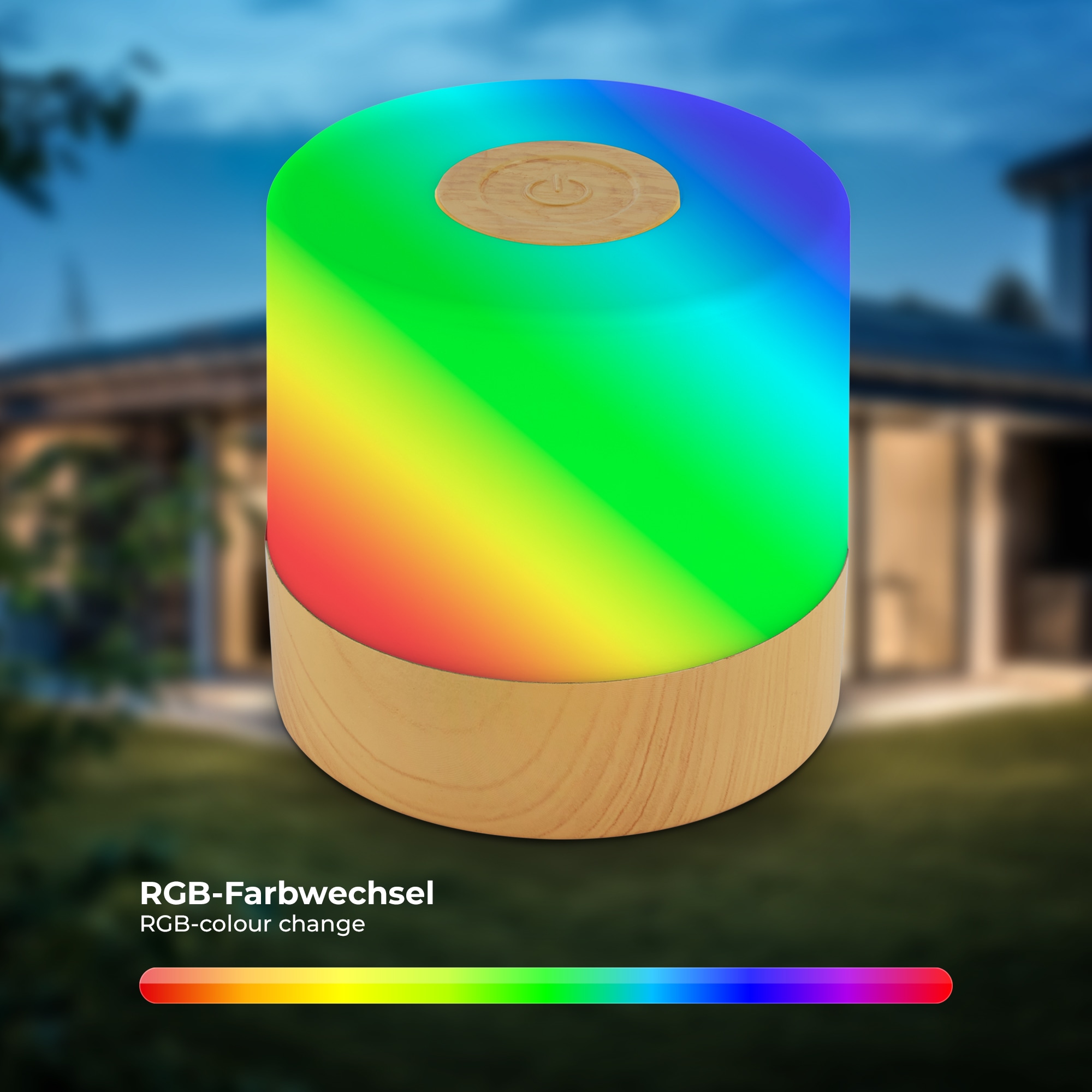 B.K.Licht Außen-Tischleuchte »BKL1591 Kabellose RGB Tischlampe, 4-Stufen Dimmer, mit USB« LED-Modul 1 Stk. Extra-Warmweiß 2.700 K, 200 Lm, 2,5W, IP44, nicht dimmbar, 7x7cm, Holzfarben