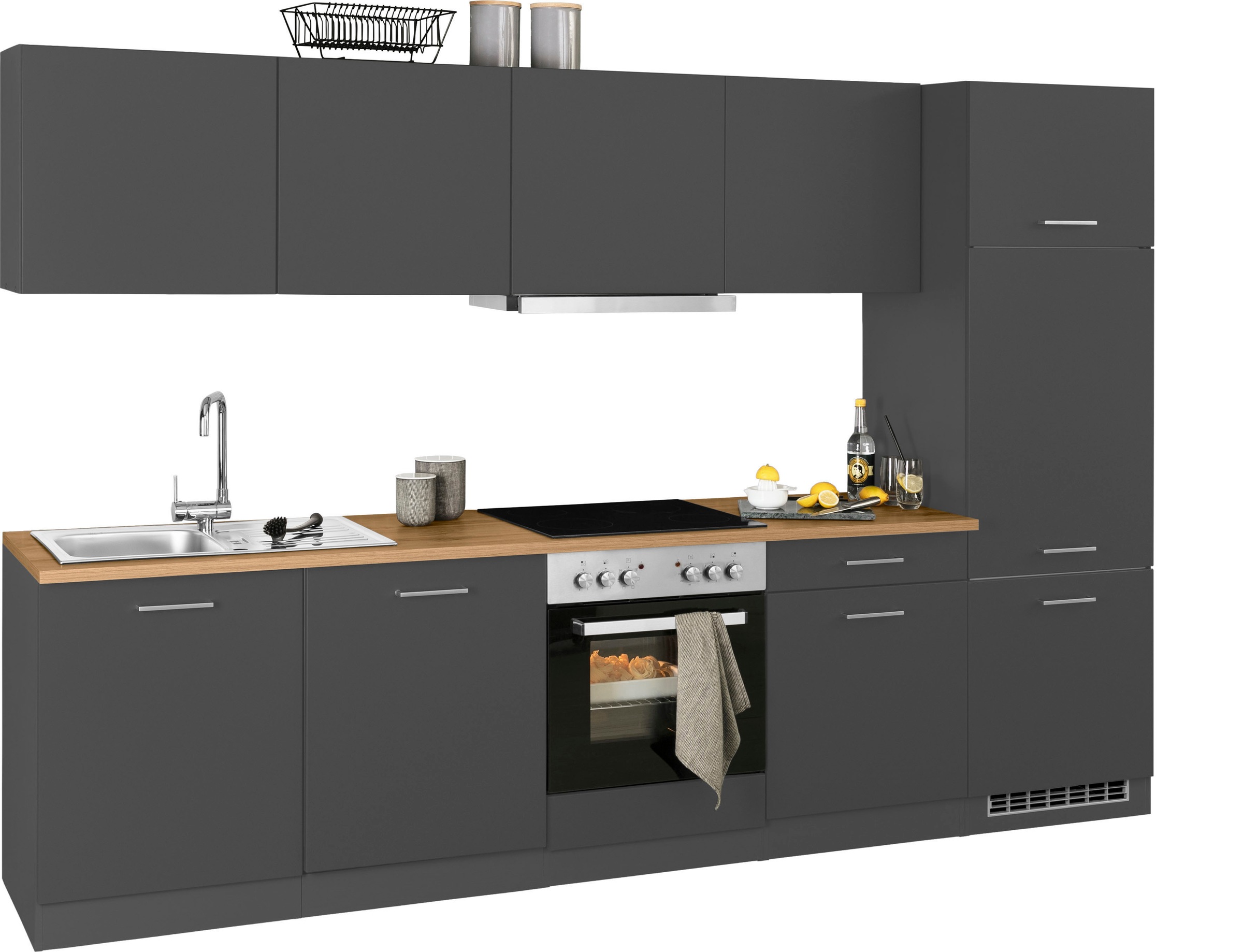KOCHSTATION Küchenzeile »KS-Kehl«, mit E-Geräten, Breite 300 cm, inkl. Kühlschrank und Geschirrspüler