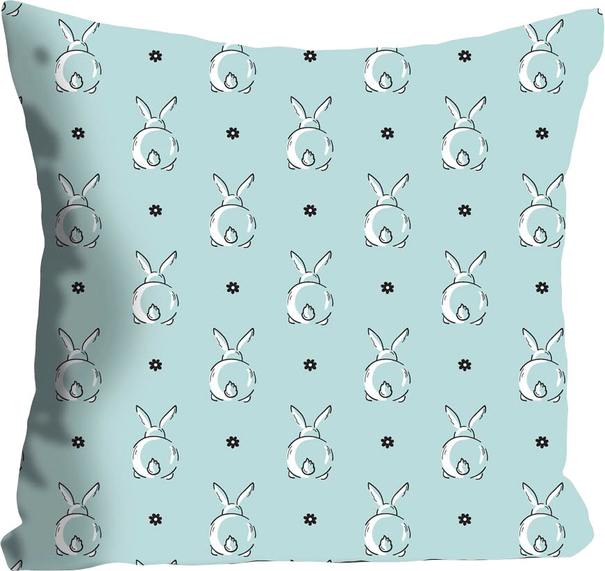 queence Dekokissen »Wayan« mit Hasen auf einer blauen Wiese