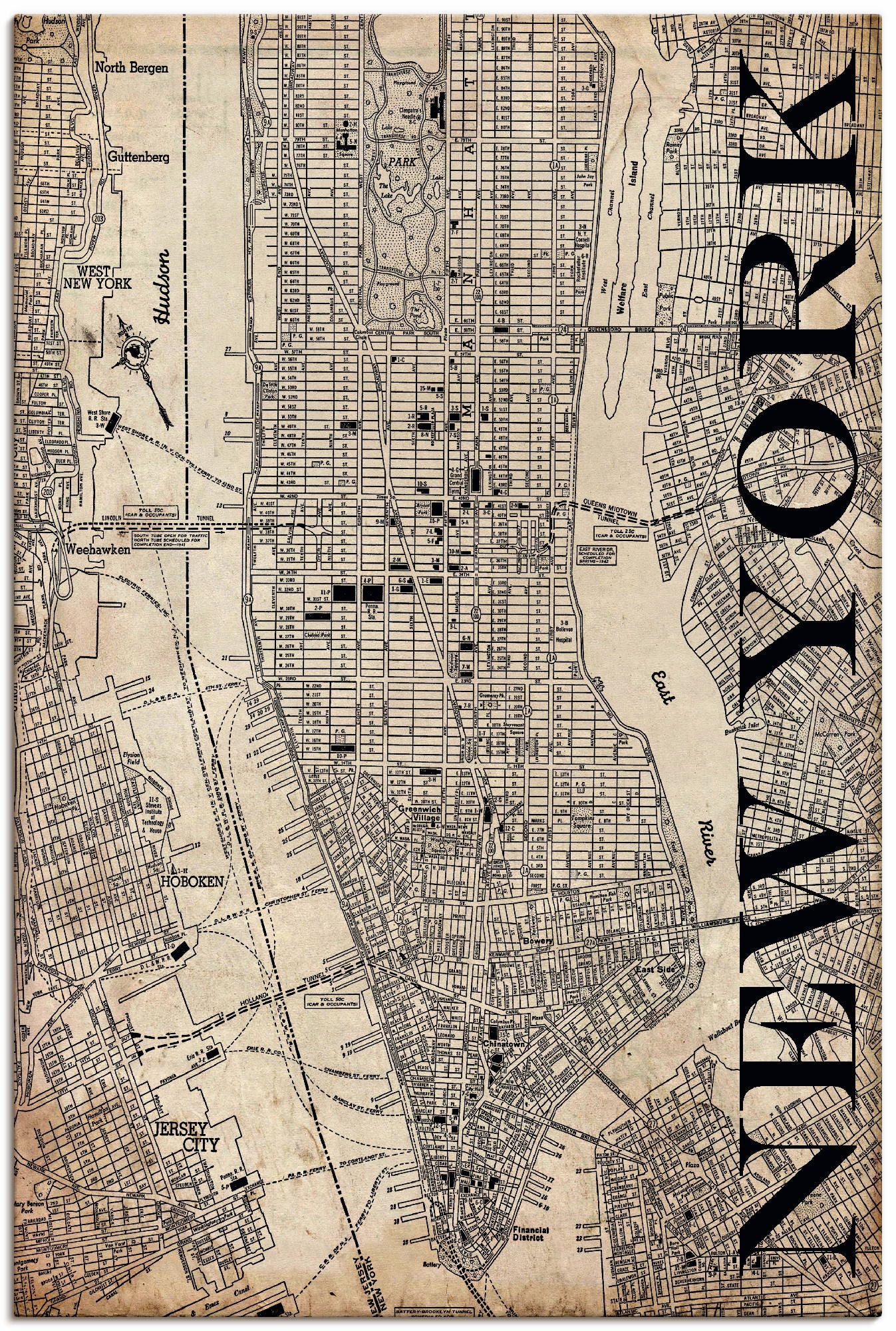 Artland Wandbild »New York Karte Straßen Karte Grunge« Amerika 1 Stk. tlg. günstig online kaufen