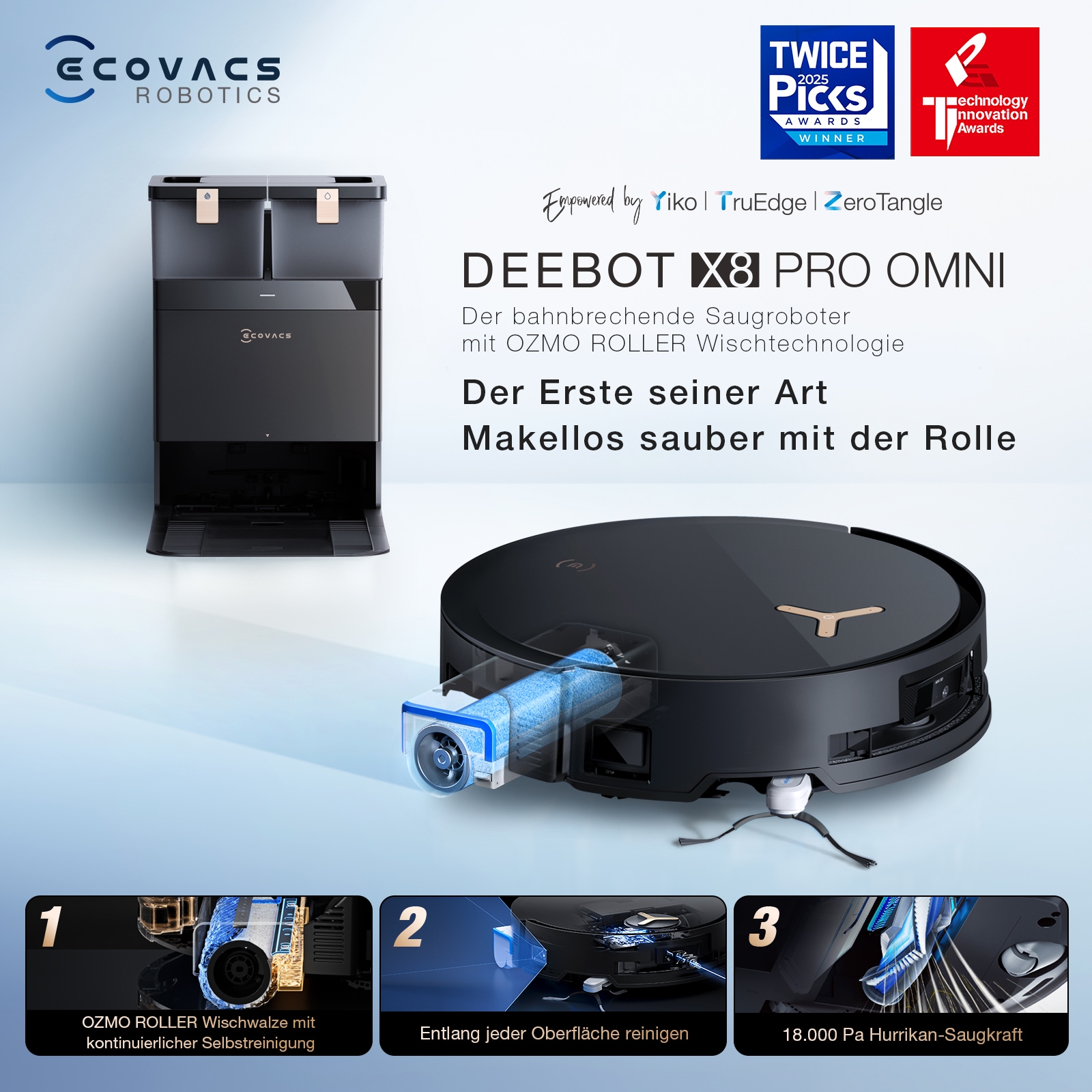 ECOVACS Saugroboter »DEEBOT X8 PRO OMNI«, Saug-und Wischroboter mit Absaugstation
