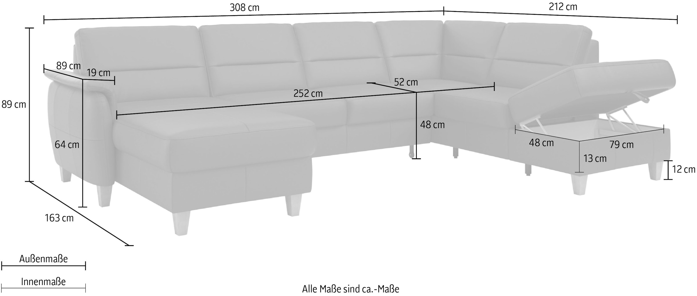 Home affaire Wohnlandschaft »Palmera U-Form«, Federkern, wahlweise mit Bettfunktion und mit/ohne Stauraum