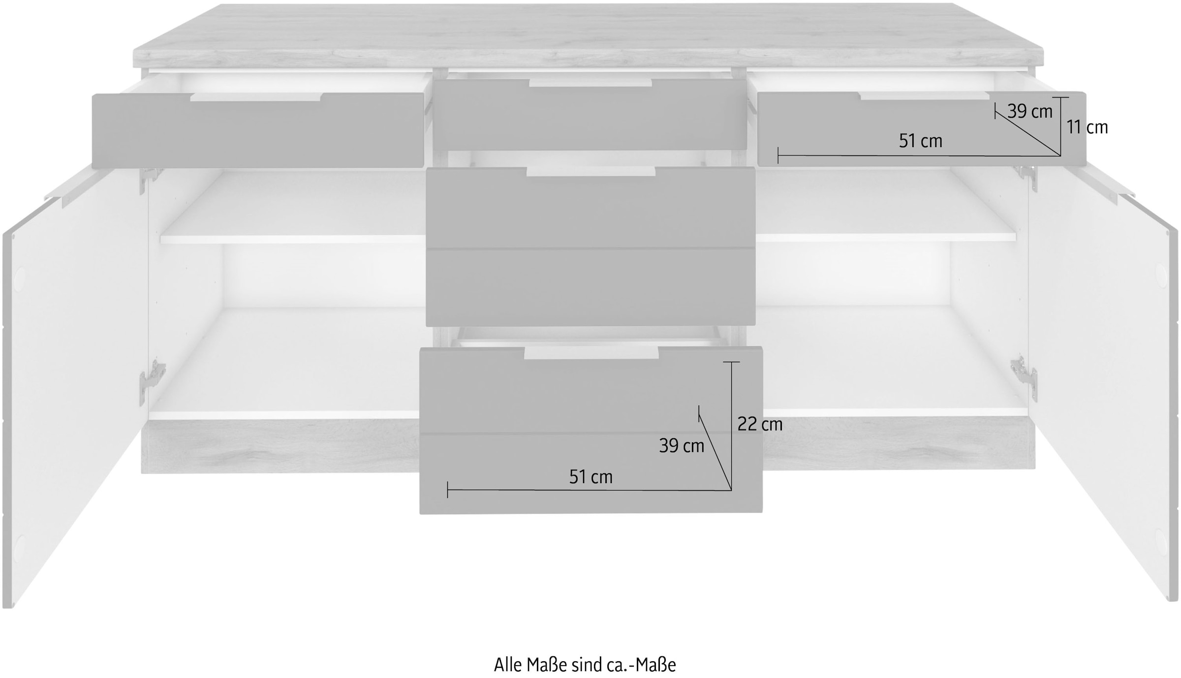 Kochstation Unterschrank »KS-Luhe«, 180 cm breit, für viel Stauraum, MDF-Fronten mit waagerechter Lisene