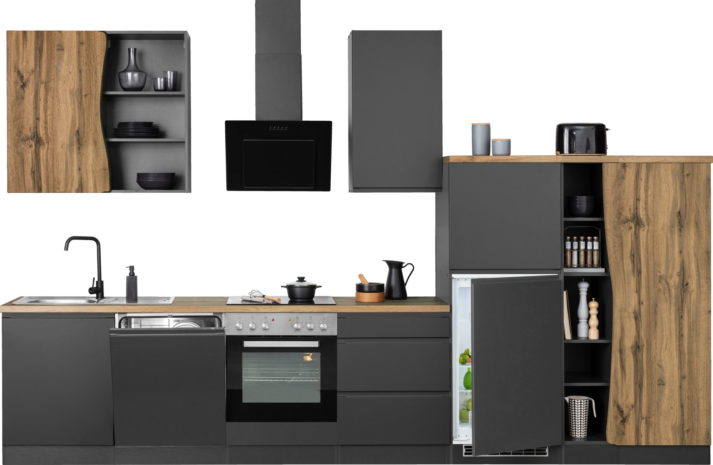 KOCHSTATION Küchenzeile »KS-Bruneck« 380cm breit, wahlweise mit oder ohne E günstig online kaufen