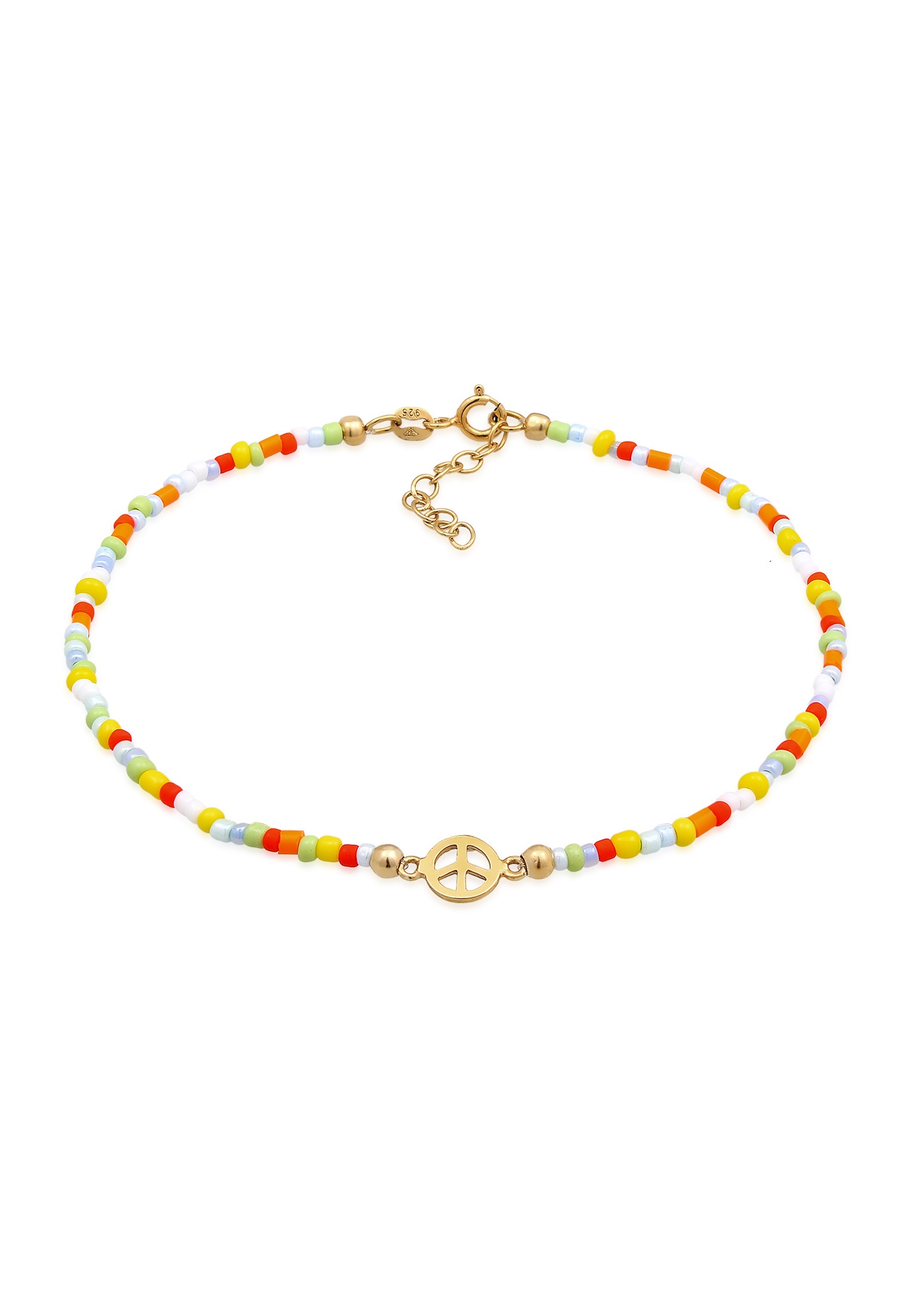 ELLI Fußkette »Peace Frieden Symbol Glas Beads Bunt 925 Silber« Gold