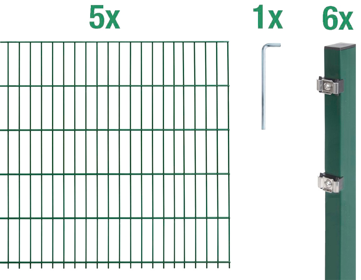 Alberts Doppelstabmattenzaun, (Set), grün, 80 cm hoch, 5 Matten für 10 m, 3 Pfosten kaufen