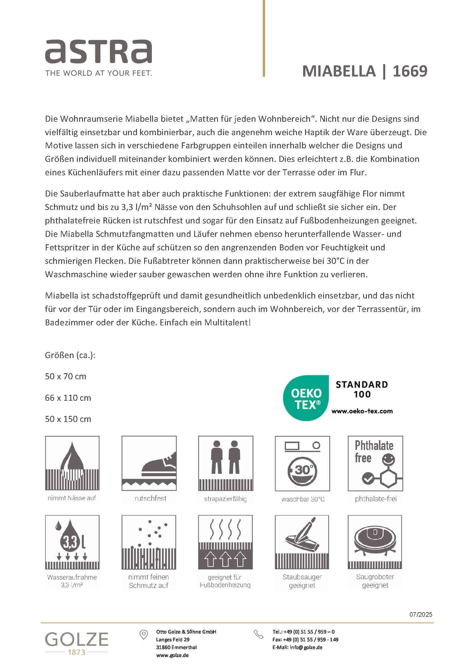 ASTRA Fußmatte »Miabella 1669« rechteckig 7 mm Höhe Schmutzfangmatte, waschbar, In -und Outdoor geeignet
