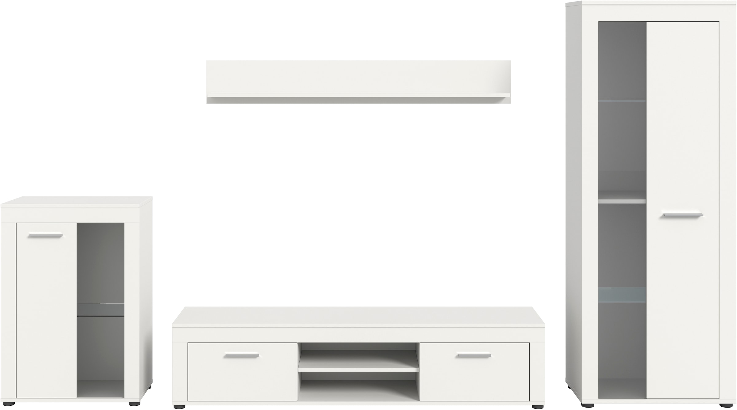 INOSIGN Wohnwand »Aosta, 4-tlg., best. aus: Vitrine, Lowboard, Wandboard & Vitrine hoch«, (4 St.), Wohnwand, Kombination, Anbauwand, Möbel Set, Schrankwand, Möbel Kombi
