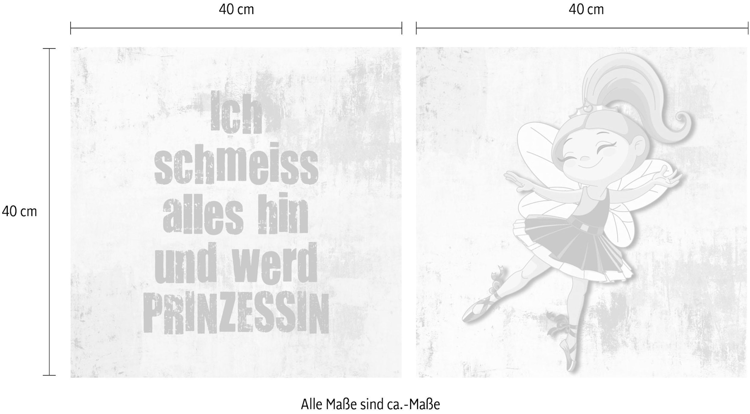 queence Leinwandbild »Prinzessin«, Königinnen-Prinzen-Prinzessinnen-Kunst-Modern-Spa-Spa Bilder-Sprüche-Sprüche & Texte-Schriftzug-Schriftzüge-Könige, (Set), Premium-Leinwandstoff, Handarbeit aus Deutschland, Spruch, 2er Set